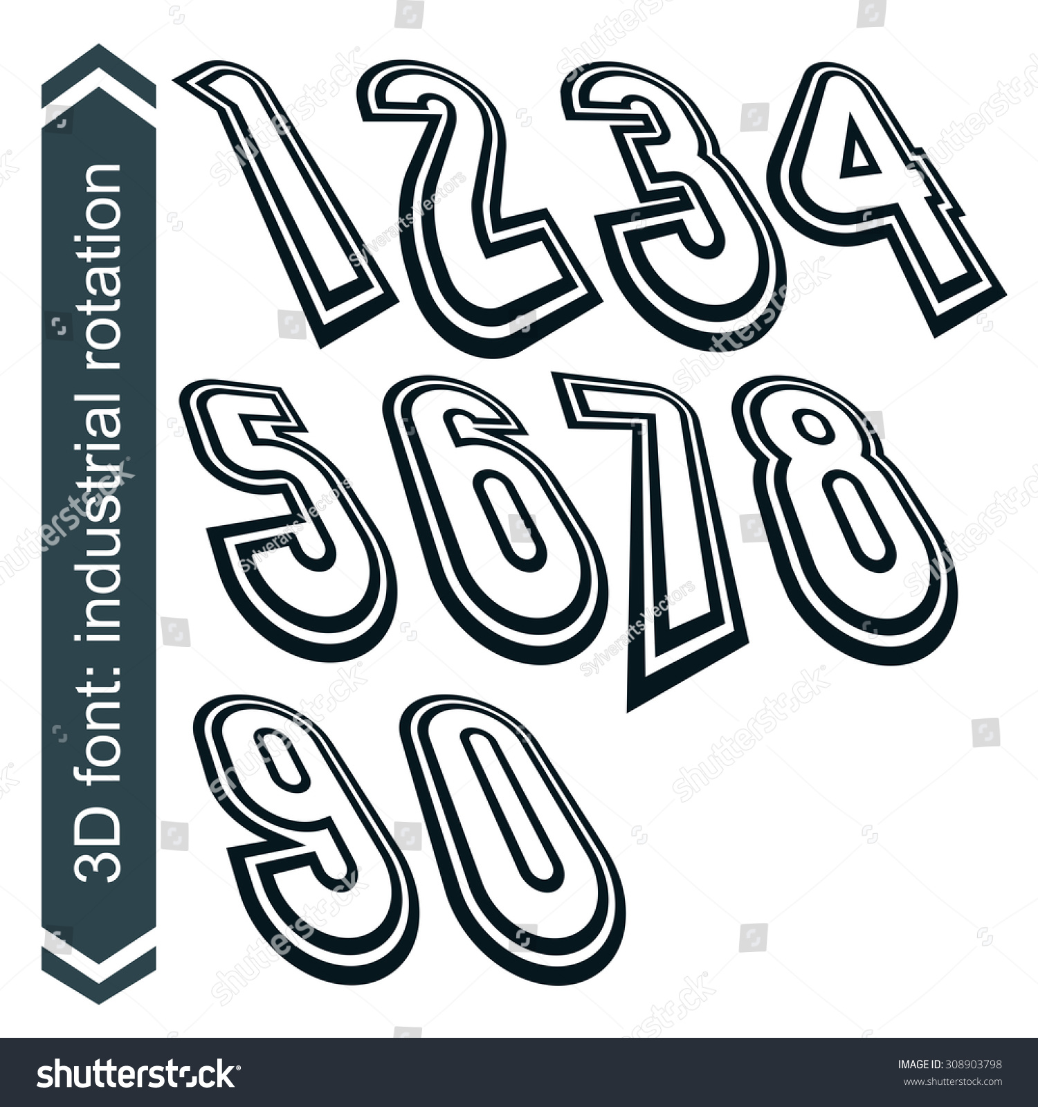 3d Retro Numbers Rotation Stylish Numeration Stock Illustration ...