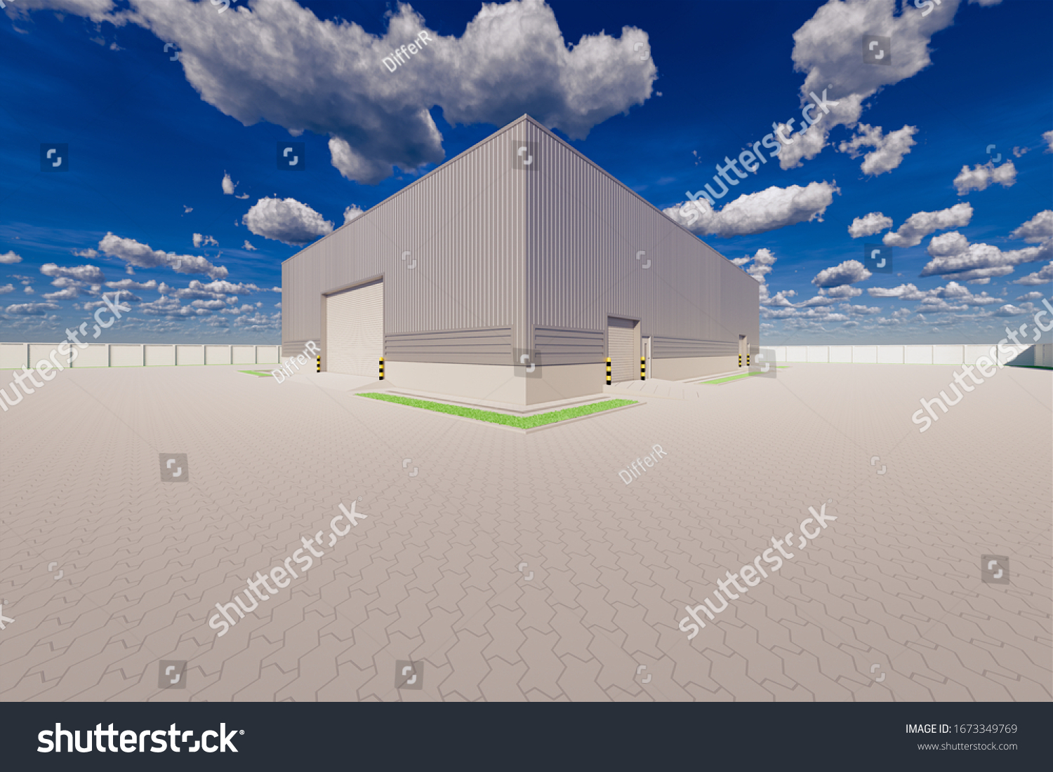 3d Roller Shutter Door Industrial Building Stock Illustration   Stock Photo  D Roller Shutter Door And Industrial Building Or Modern Factory For Manufacturing Production Plant 1673349769 