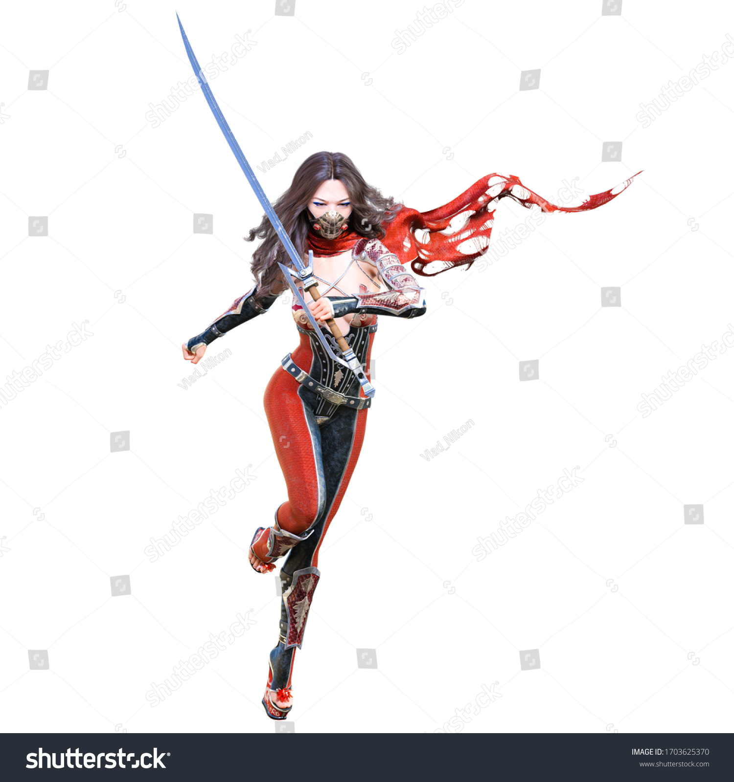 3d Sexy Japanese Assassin Woman Mask Stock Illustration 1703625370 Shutterstock 1924