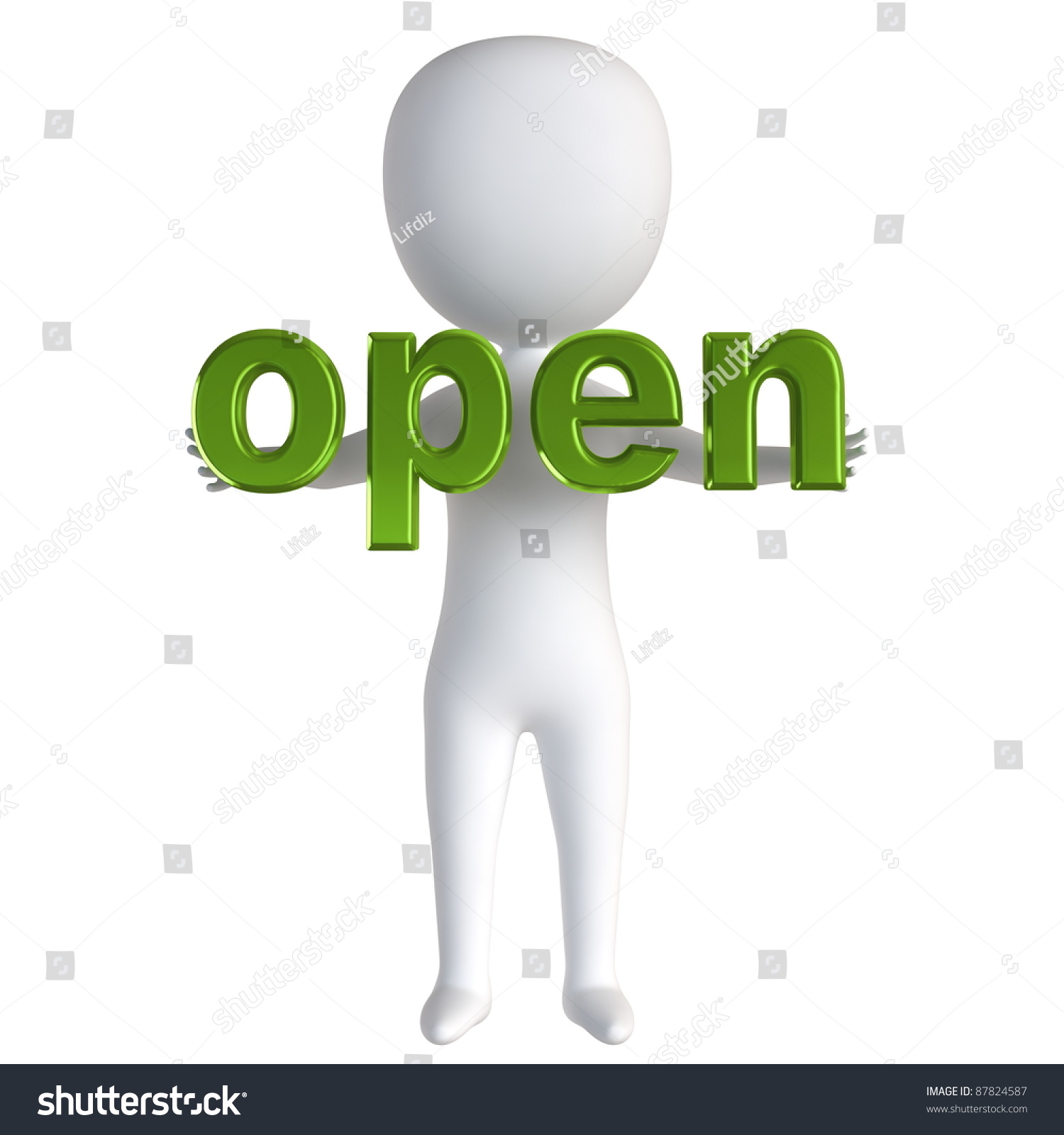 3d Small Man Standing Near To An Open Icon. 3d Image. Isolated White ...