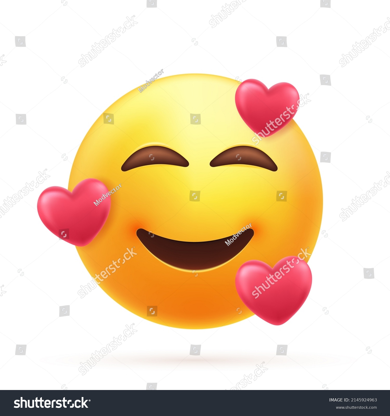 3d Smiling Emoticon Three Hearts Emoji Stock Illustration 2145924963 ...