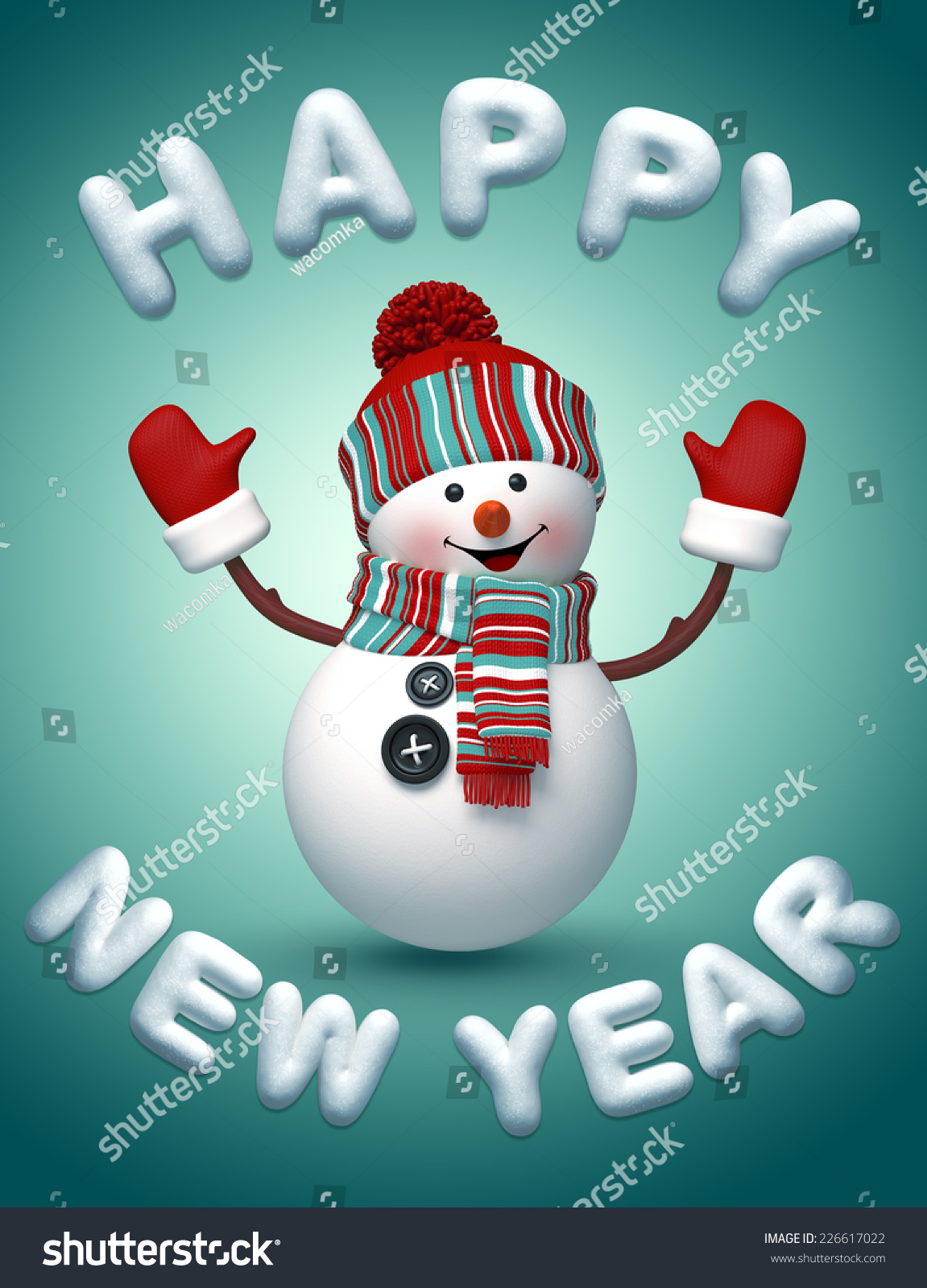 3d Snowman Wishing A Happy New Year, Snow Text, Winter Holiday ...