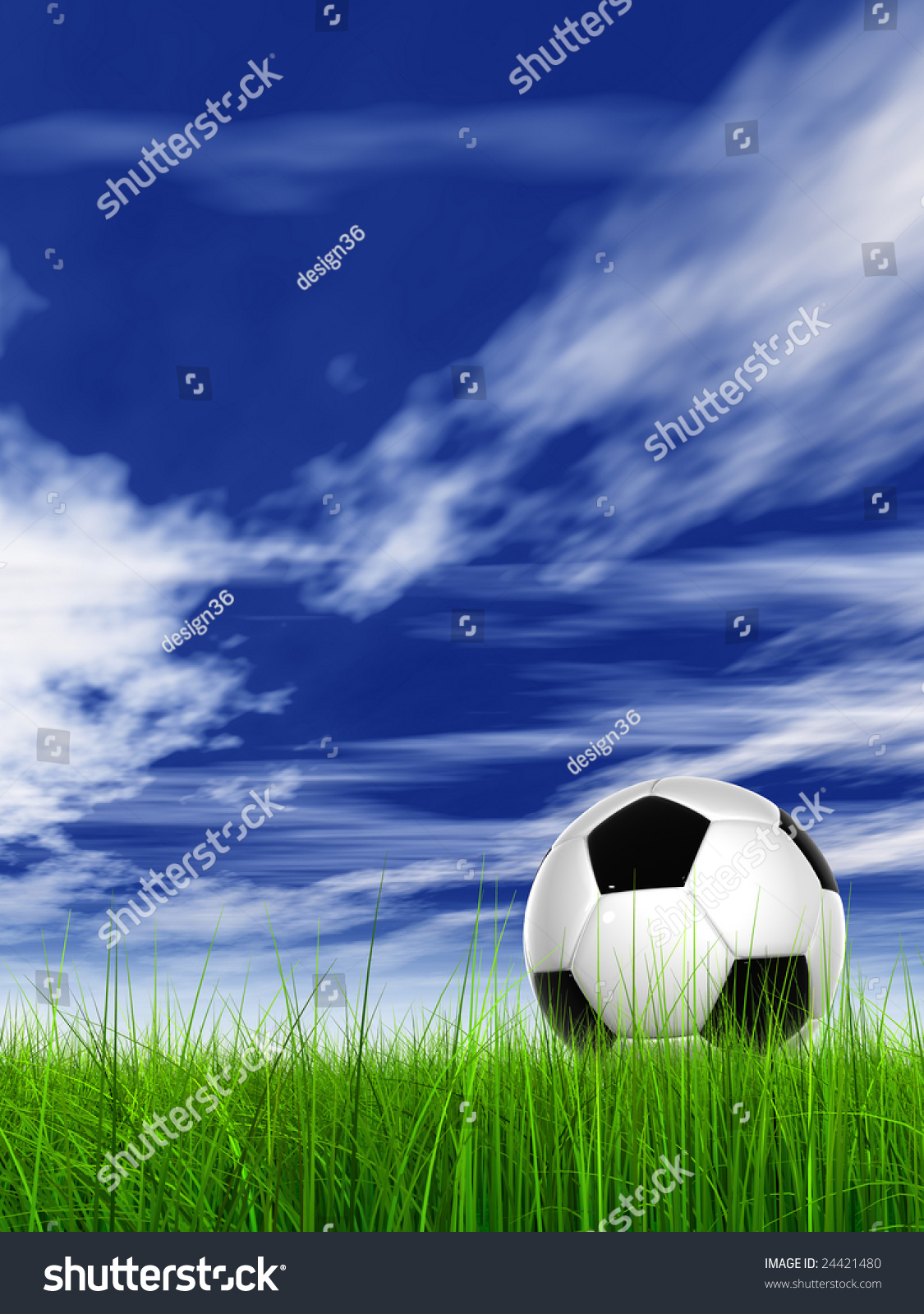 3d Soccer Ball On Green Grass Over A Natural Blue Sky Vertical ...