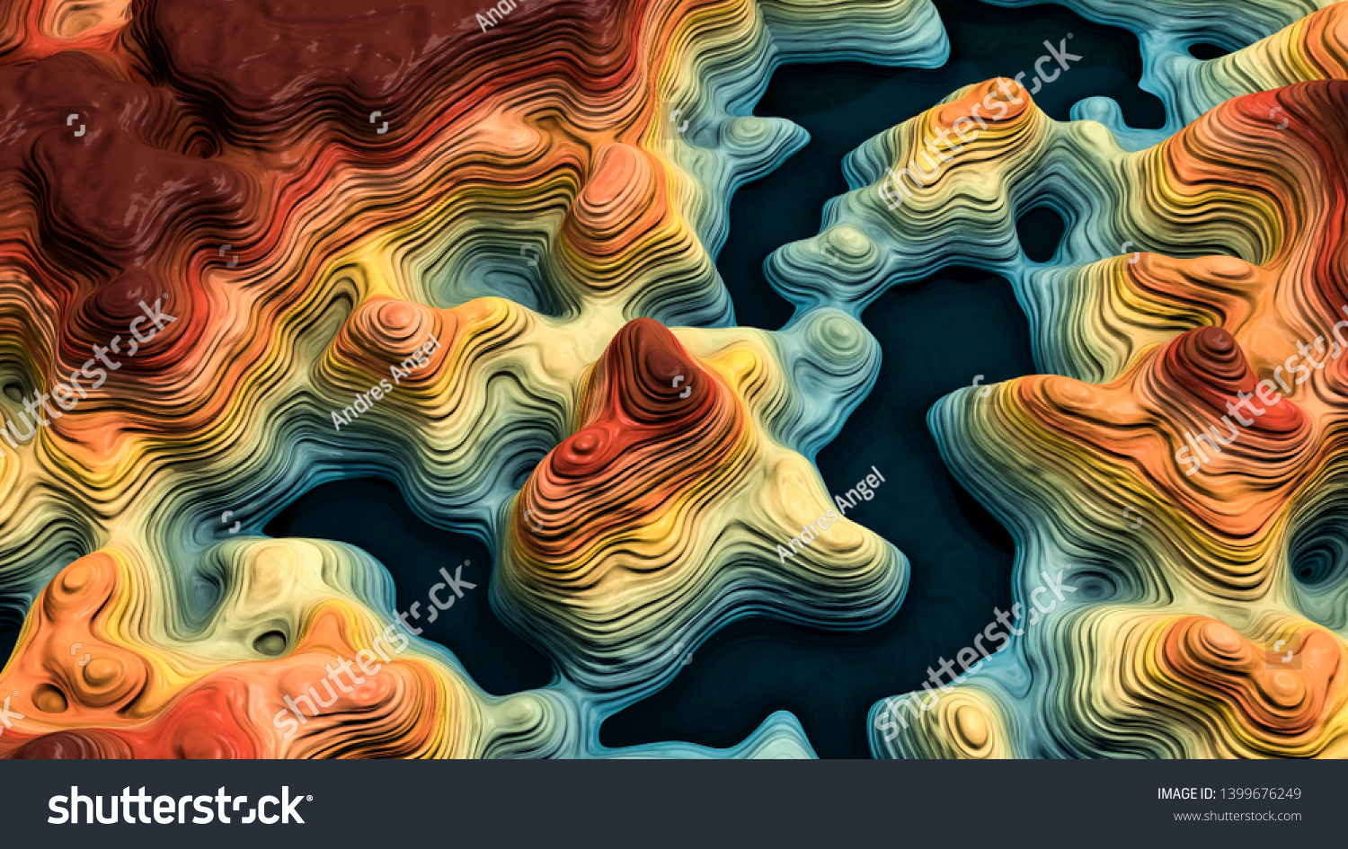 3d Topography Fantasy Illustration Mountains Lakes Stock Illustration ...