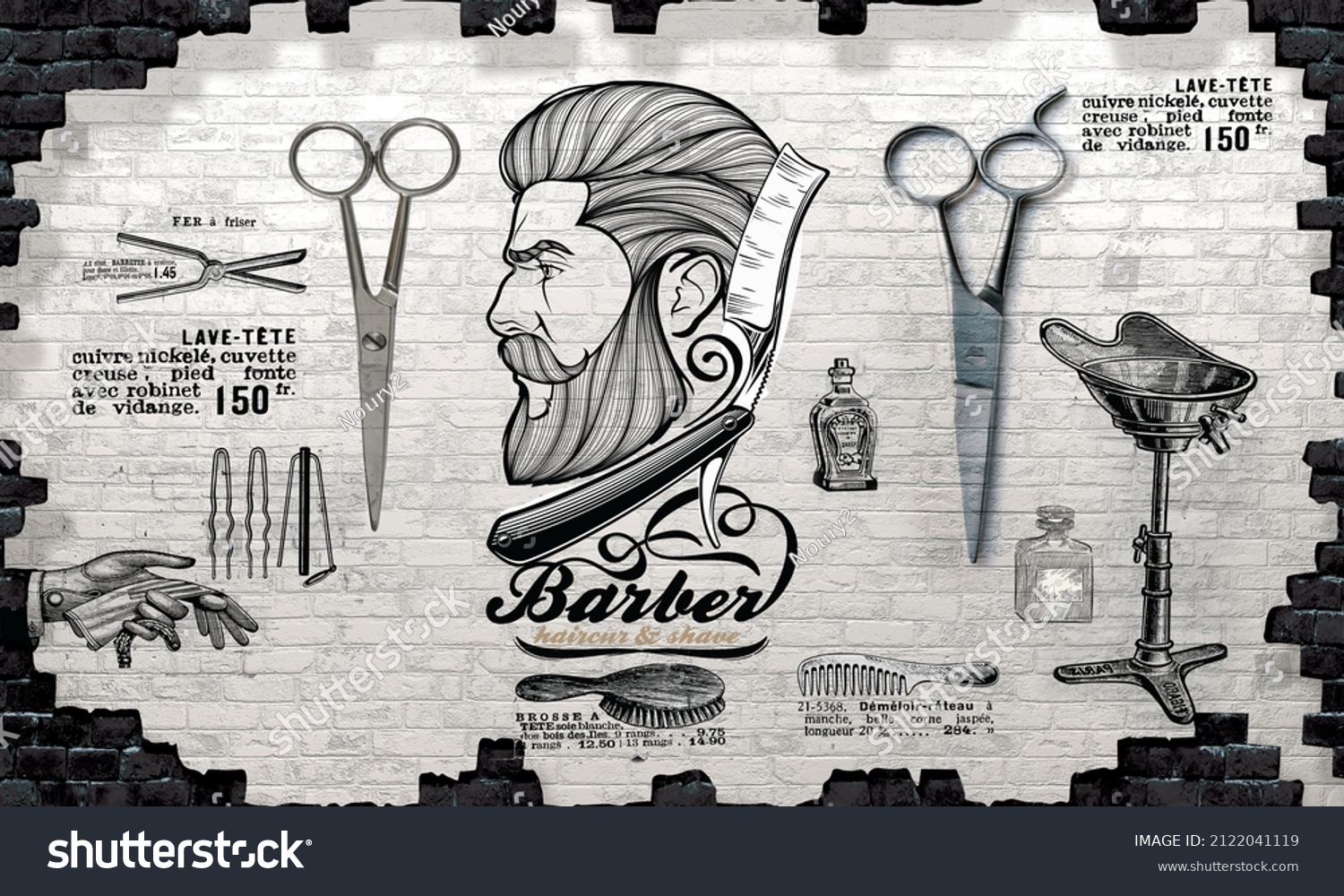 A set of barber tools for barbershops wallpaper mural design