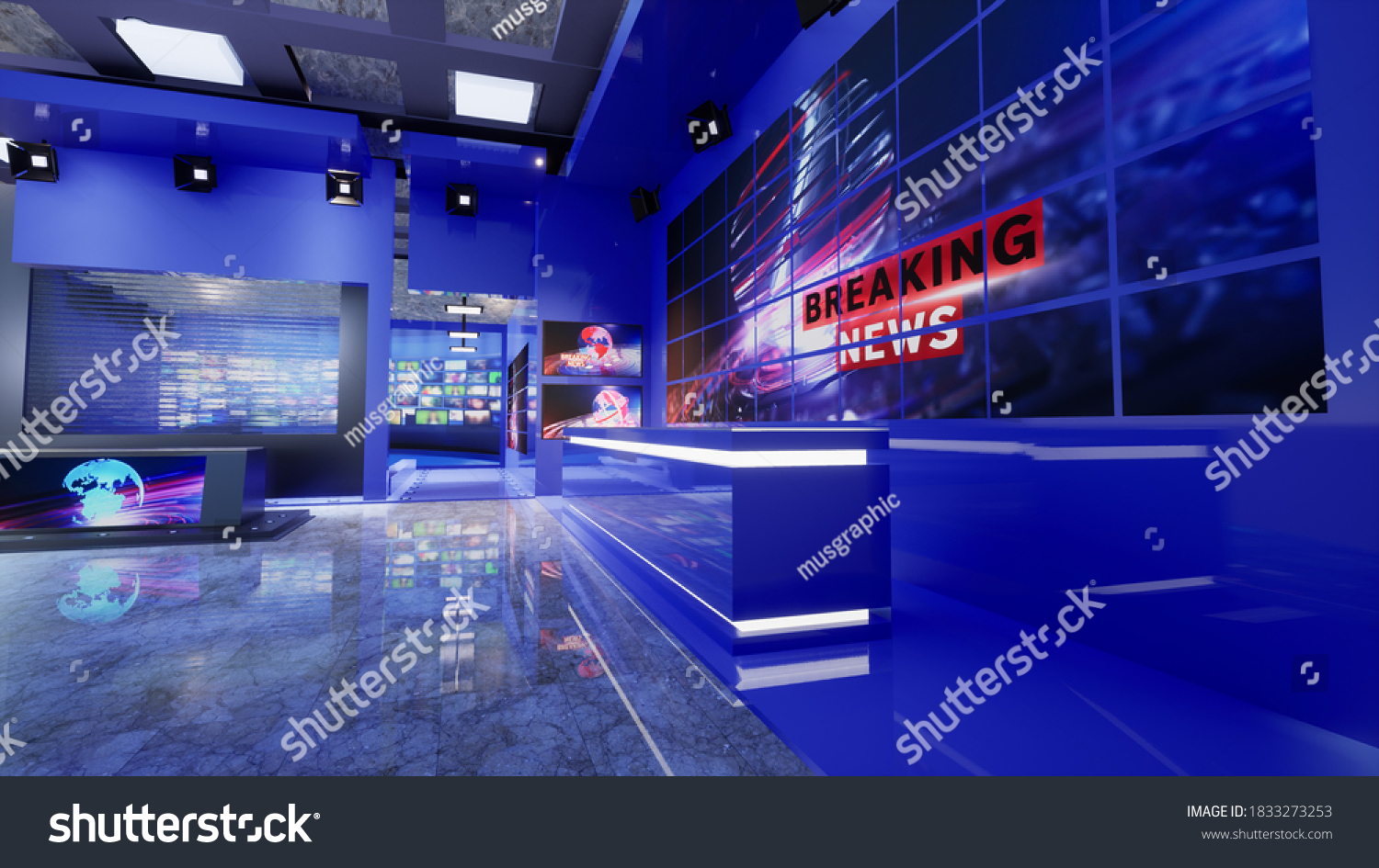 Ilustrasi Stok 3d Virtual Tv Studio News 3d 1833273253 | Shutterstock