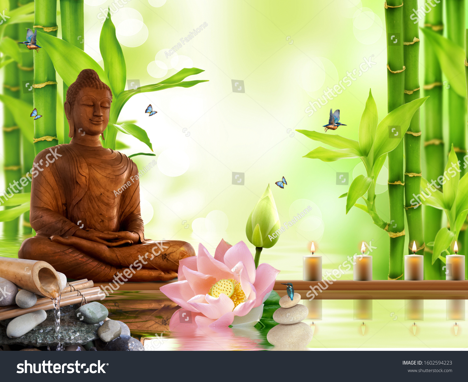 3d Wallpaper Lucky Buddha Bamboo Shoots Stock Illustration 1602594223 ...