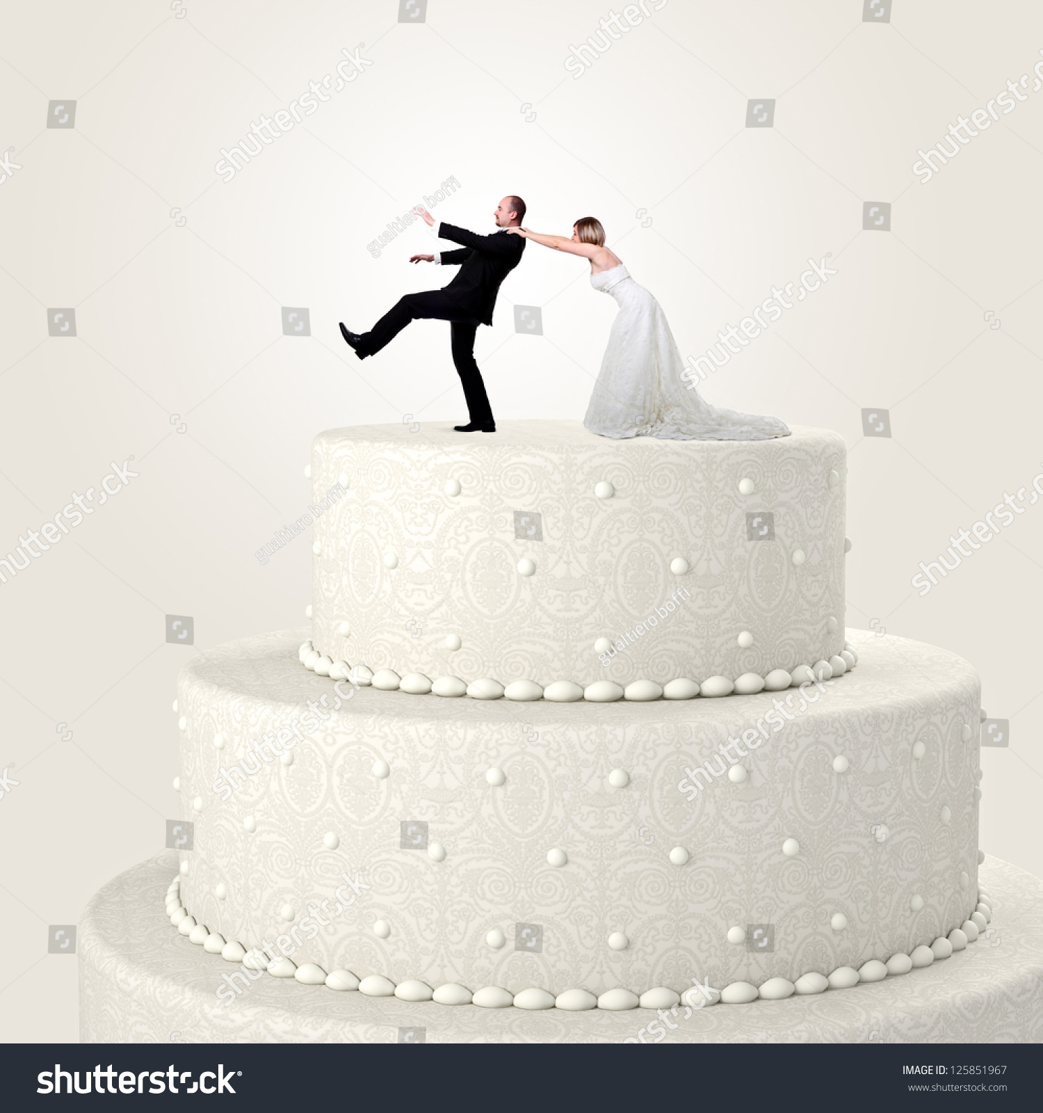 3d  Wedding  Cake  Funny Couple Situation Stock Photo 
