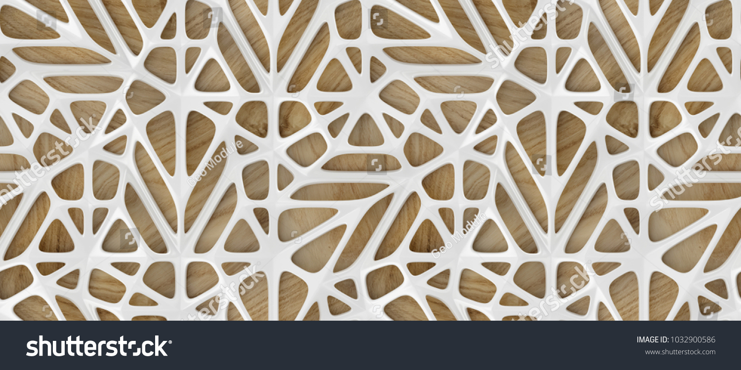 3d white lattice tiles on wooden oak background. High quality seamless realistic texture.