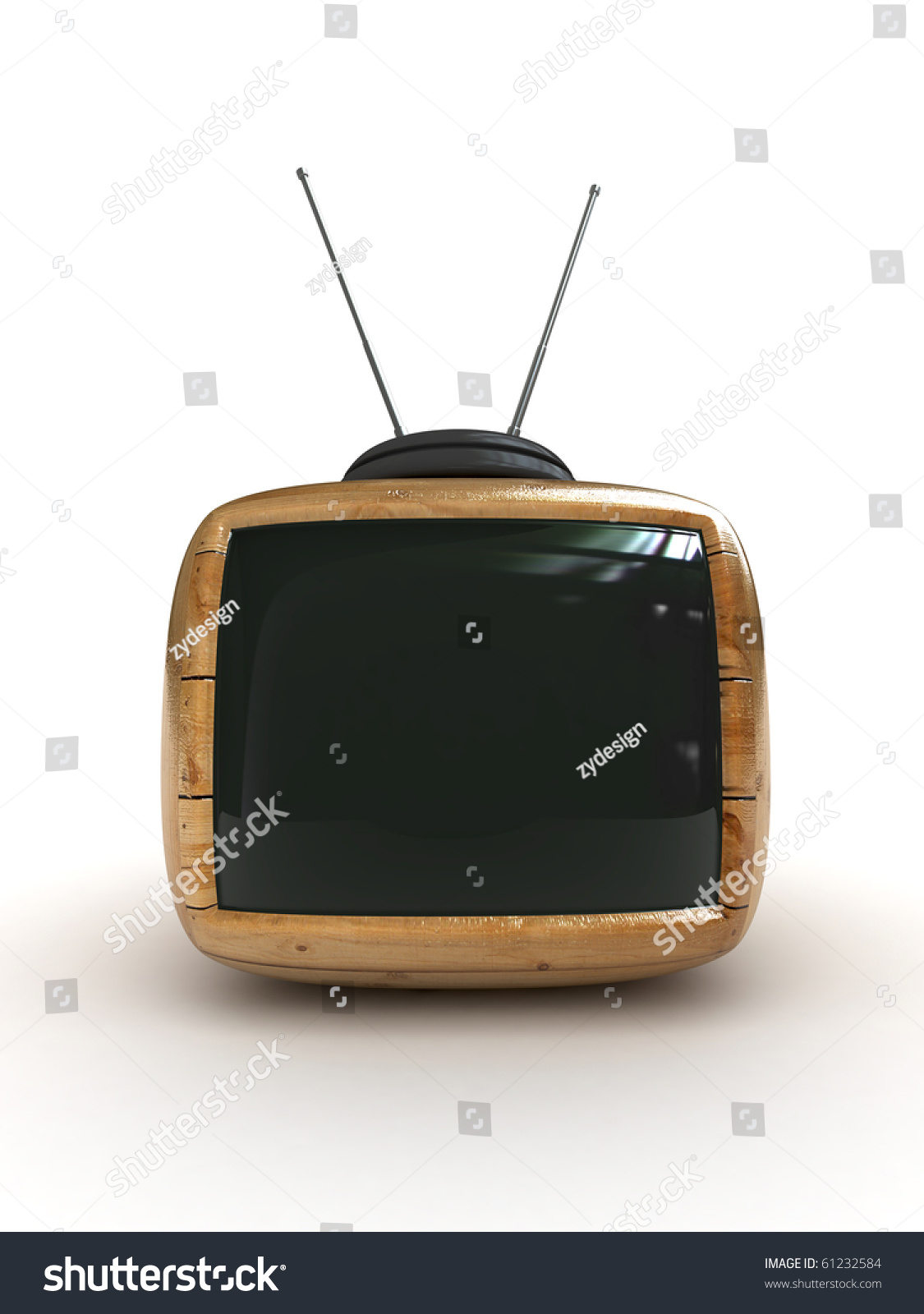 3d Wooden Stylish Classic Tv -Black Screen Stock Photo 61232584