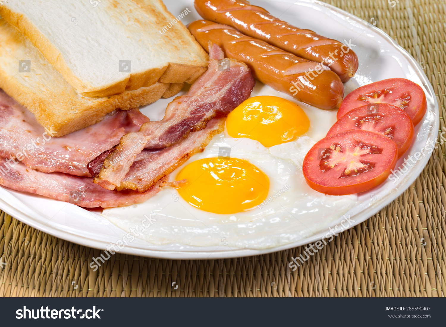 Delicious, American Breakfast, Bacon, Fried Egg And Ham Stock Photo ...