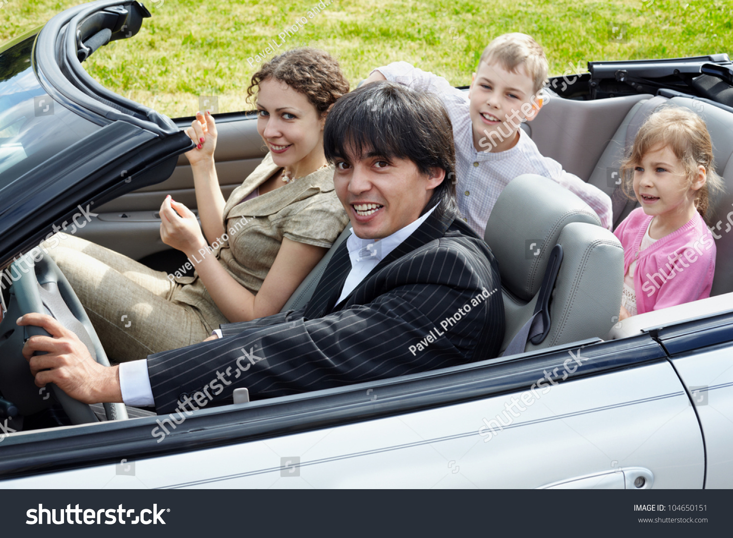 Family Four Sits Open Top Car Stock Photo Edit Now