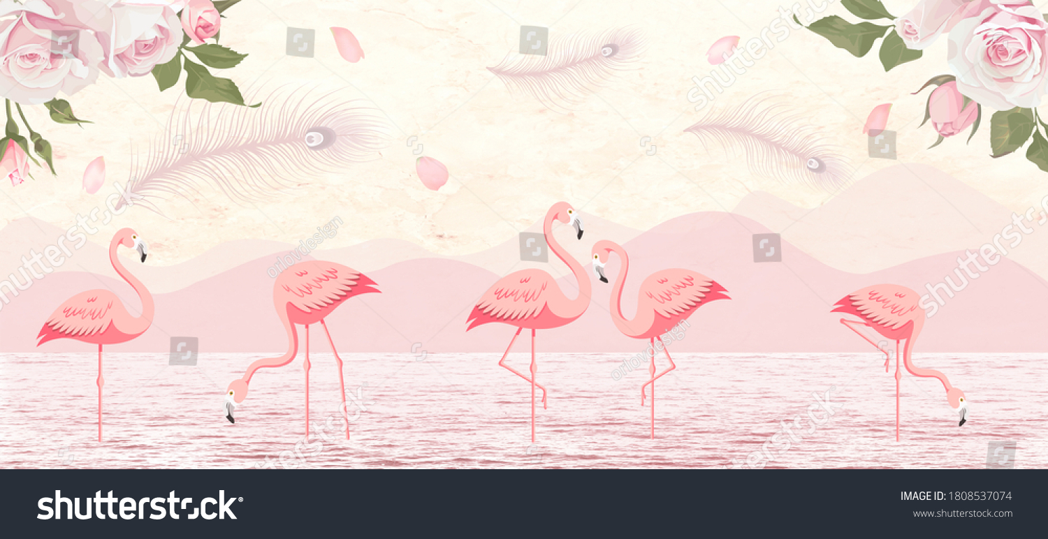 Pink flamingoes wallpaper design for customization