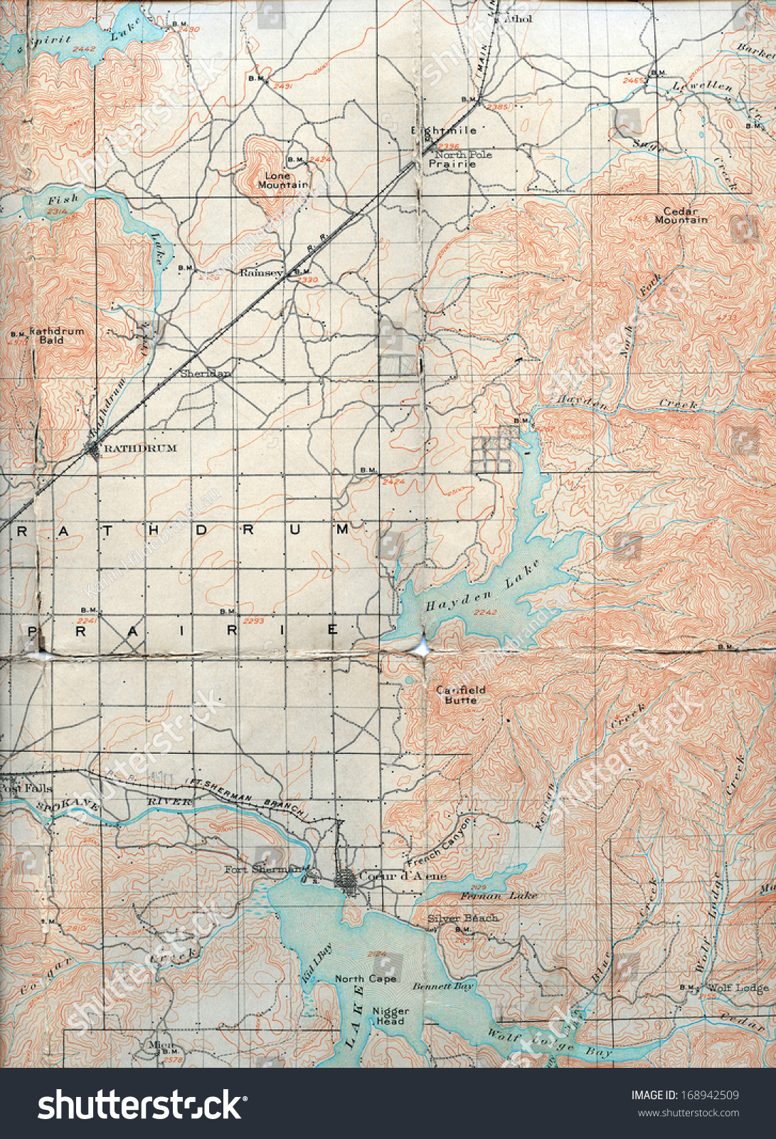 1903 Folded Map Of Rathdrum Prairie, Idaho Stock Photo 168942509 ...