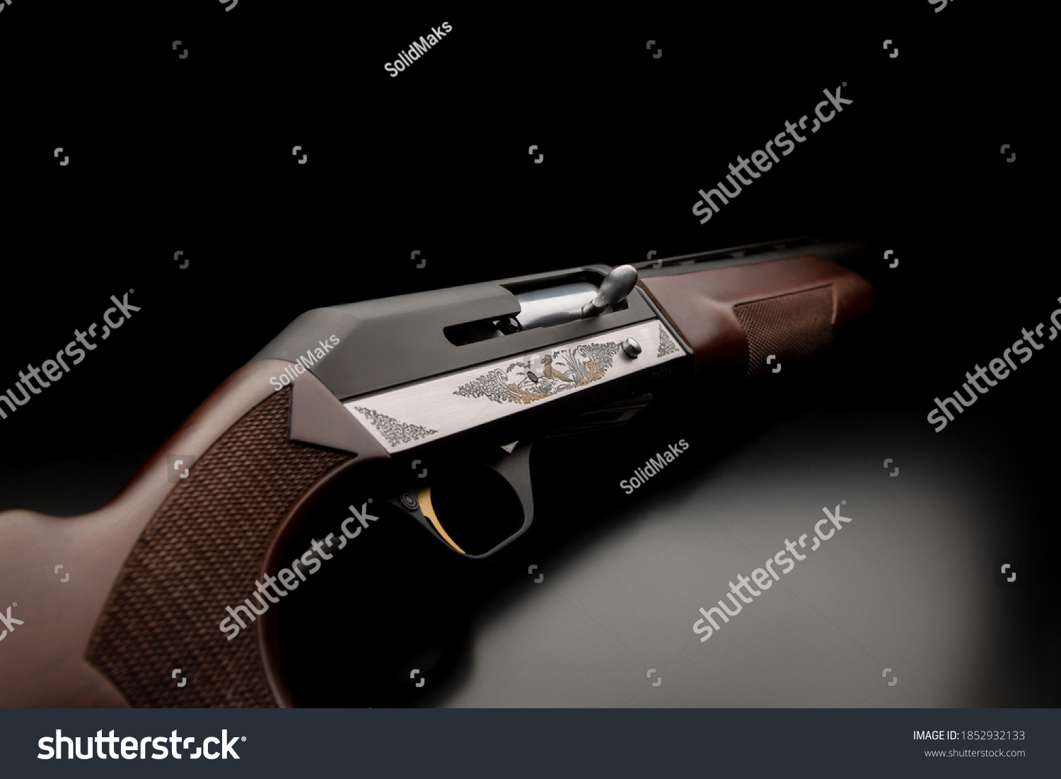 12 Gauge Semiautomatic Shotgun Wooden Stock Stock Photo 1852932133