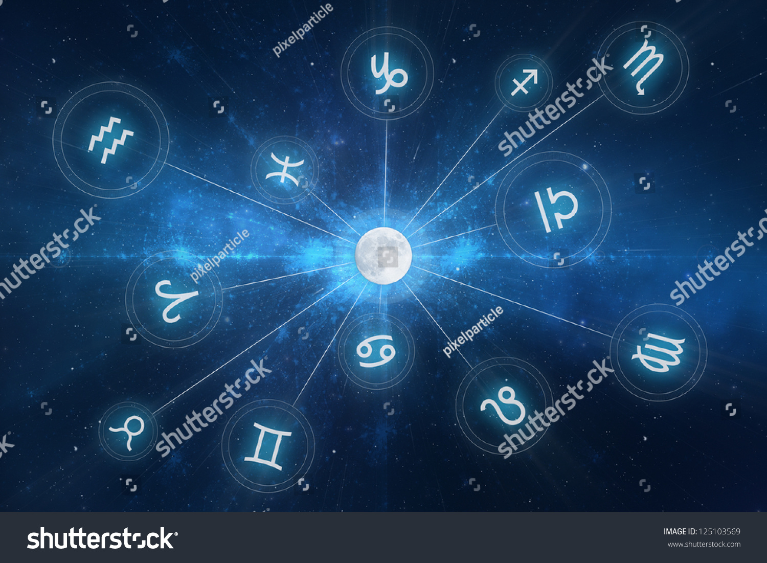 Horoscope Zodiac Signs Full Moon Middle Stock Illustration 125103569