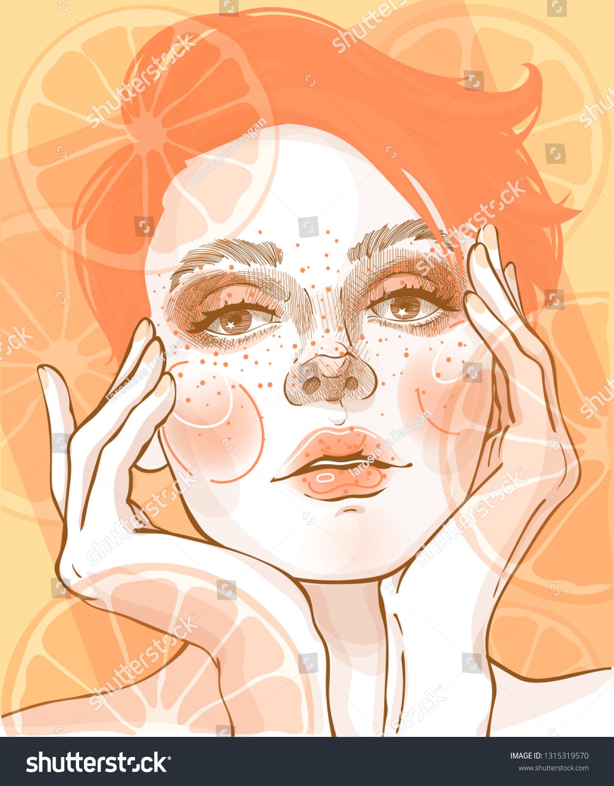 Illustration Fashion Girl Holding Her Face Stock Illustration