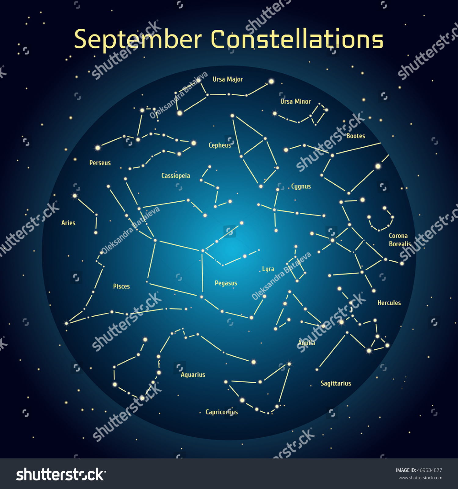 Illustration Constellations Night Sky September Glowing Stock ...