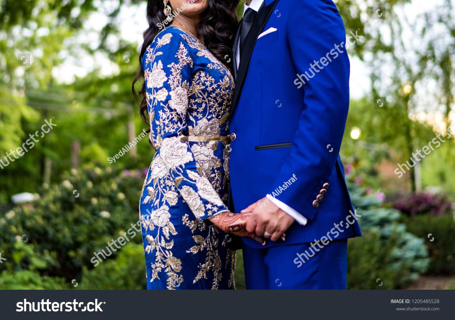 bride and groom blue dress