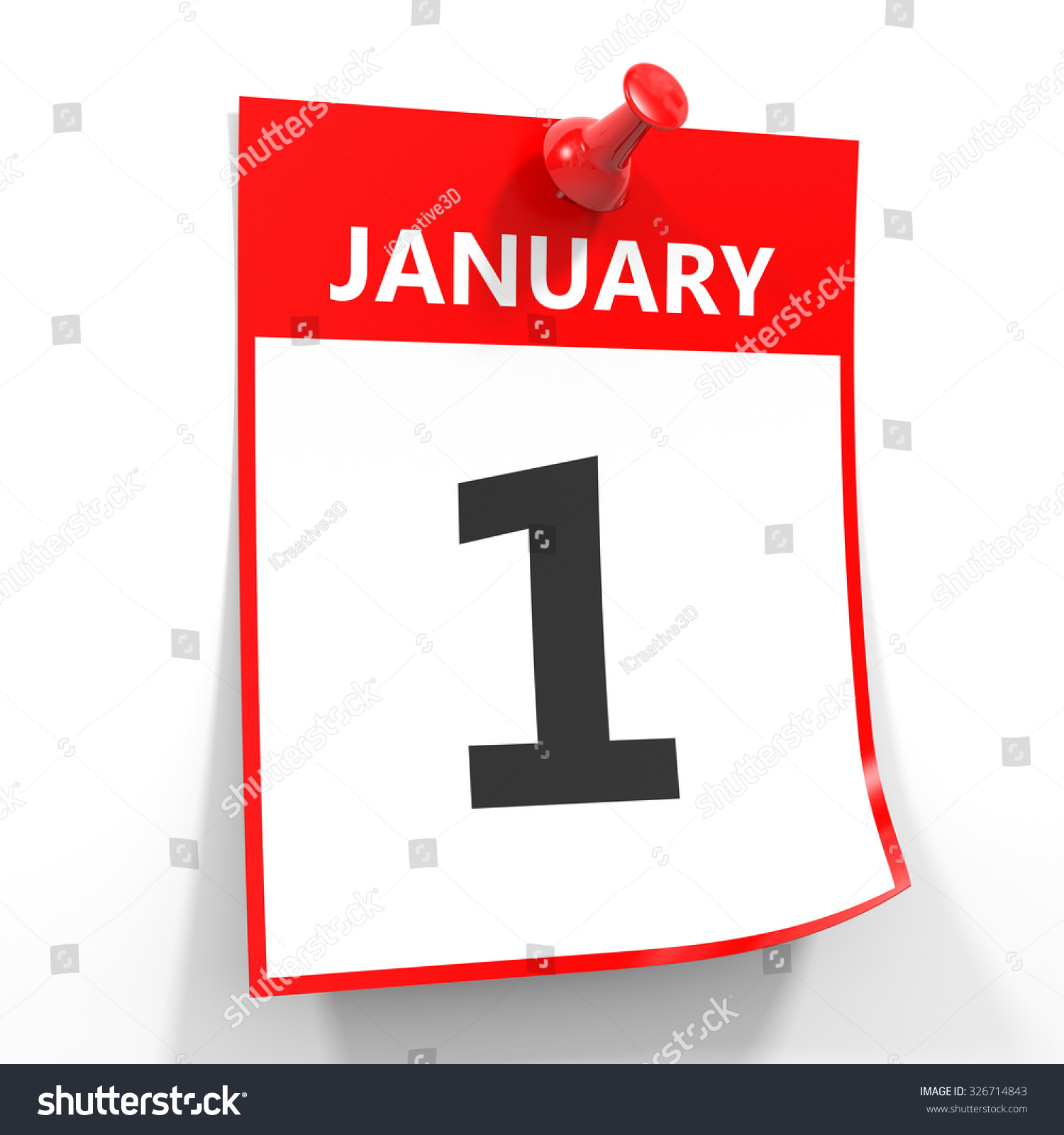 1 January Calendar Sheet Red Pin Stock Illustration 326714843