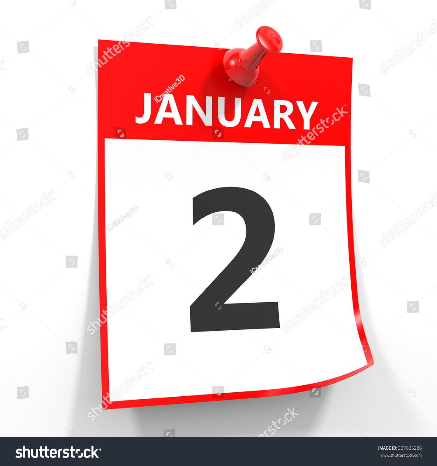 2 January Calendar Sheet Red Pin Stock Illustration 327625286 ...