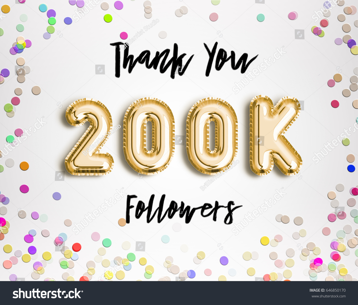 0k Oder 0000 Dank An Gold Ballons Und Bunten Konfetti Glitter Illustration Fur Social Network Freunde