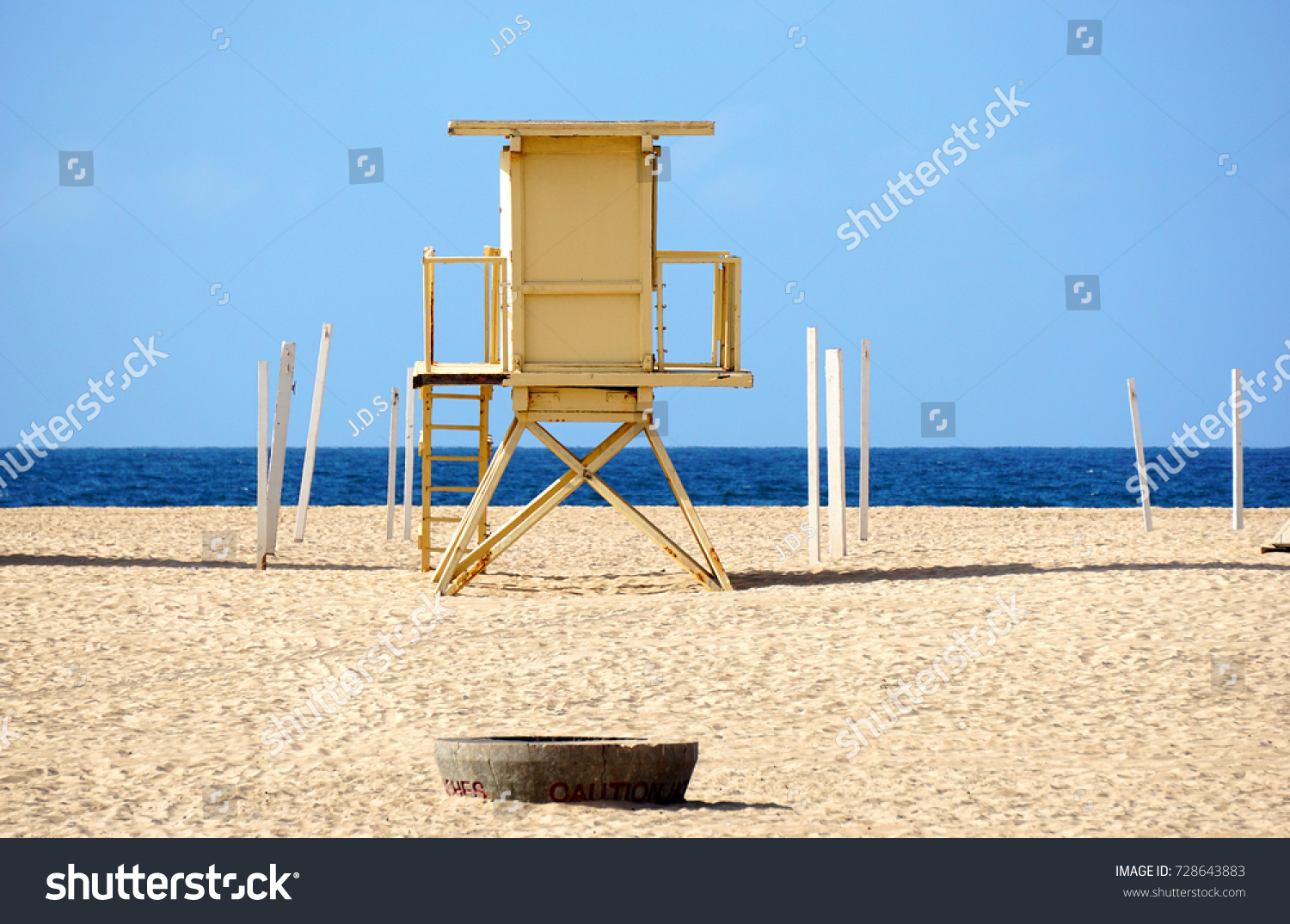 Lifeguard Towers On Beach Sand Fire Stock Photo Edit Now 728643883