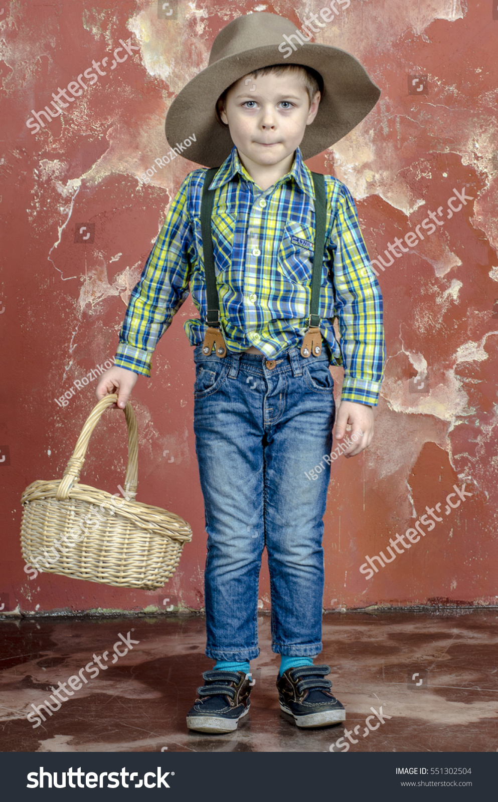 Little Baby Boy Cowboy Suit Hat Stock 