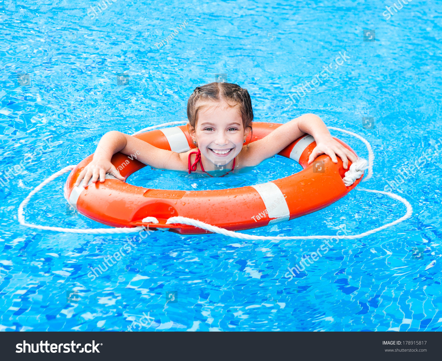 Little Girl Pool Floating On Lifebuoy Stock Photo Edit Now