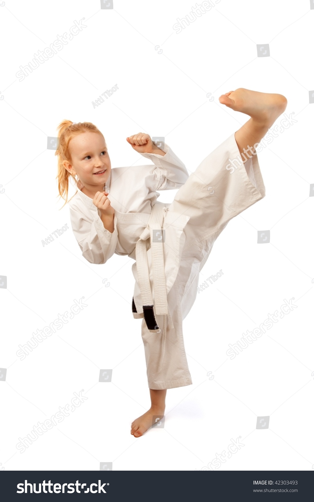 Little Girl Practice Karate Isolated On White Stock Photo 42303493 ...