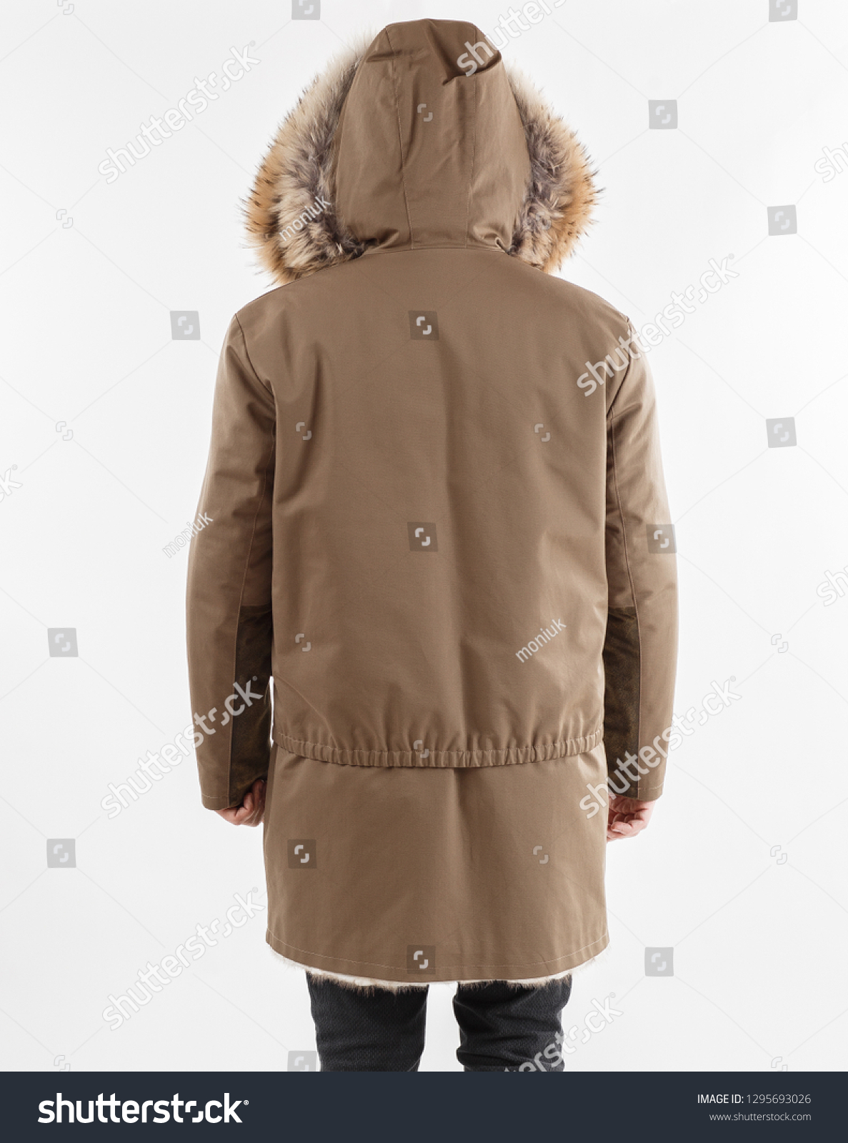 Download Long Coat Parka Mock Front Back Stock Photo Edit Now 1295693026