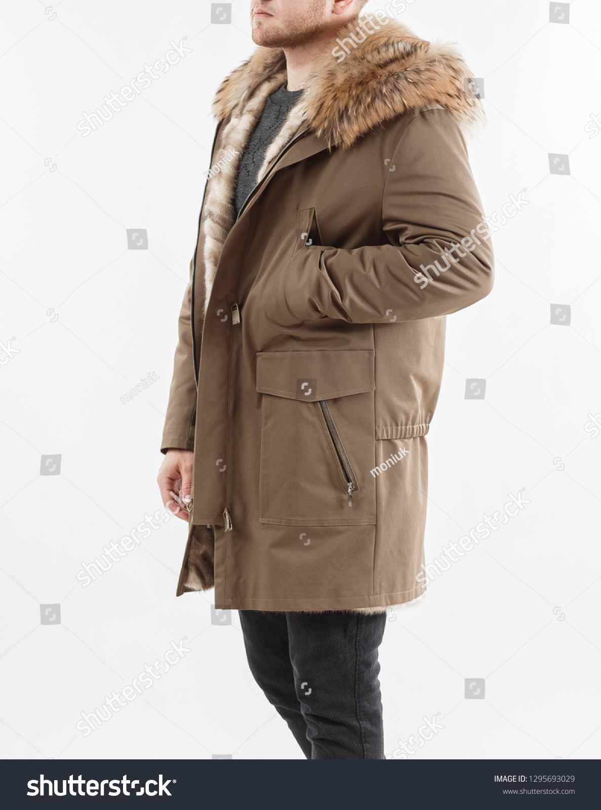 Download Long Coat Parka Mock Front Back Stock Photo Edit Now 1295693029