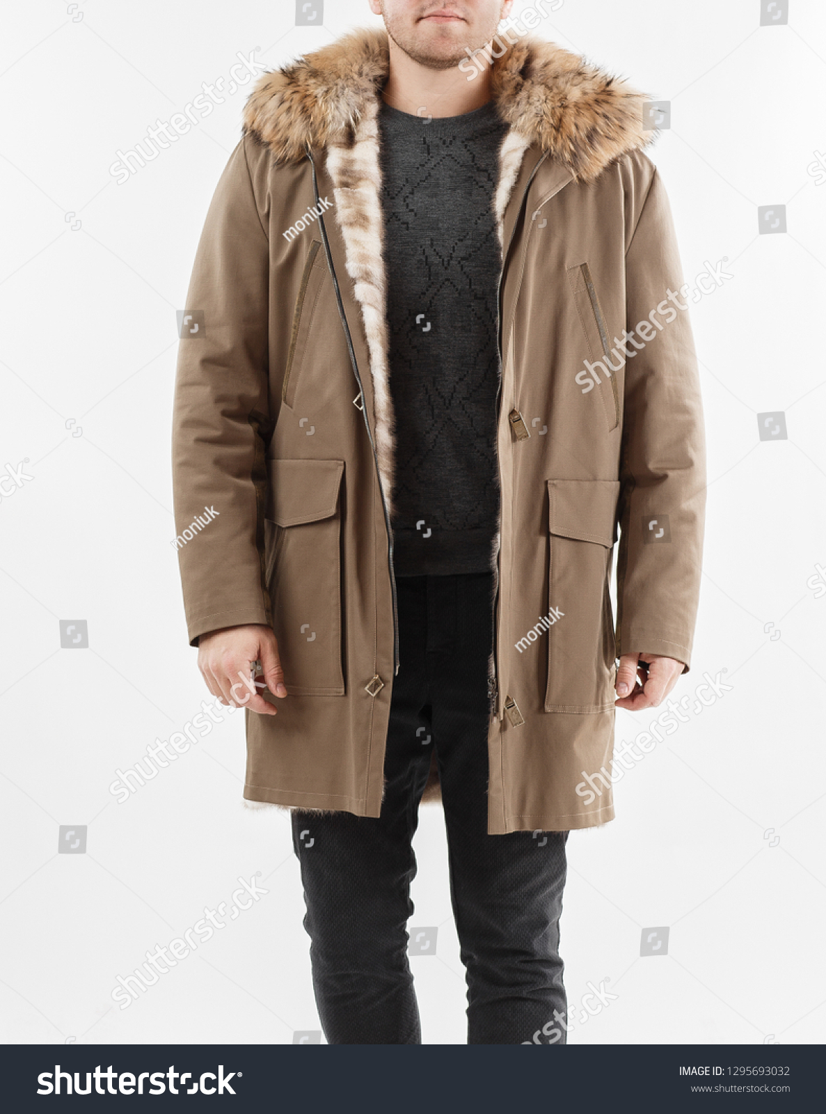 Download Long Coat Parka Mock Front Back Stock Photo Edit Now 1295693032