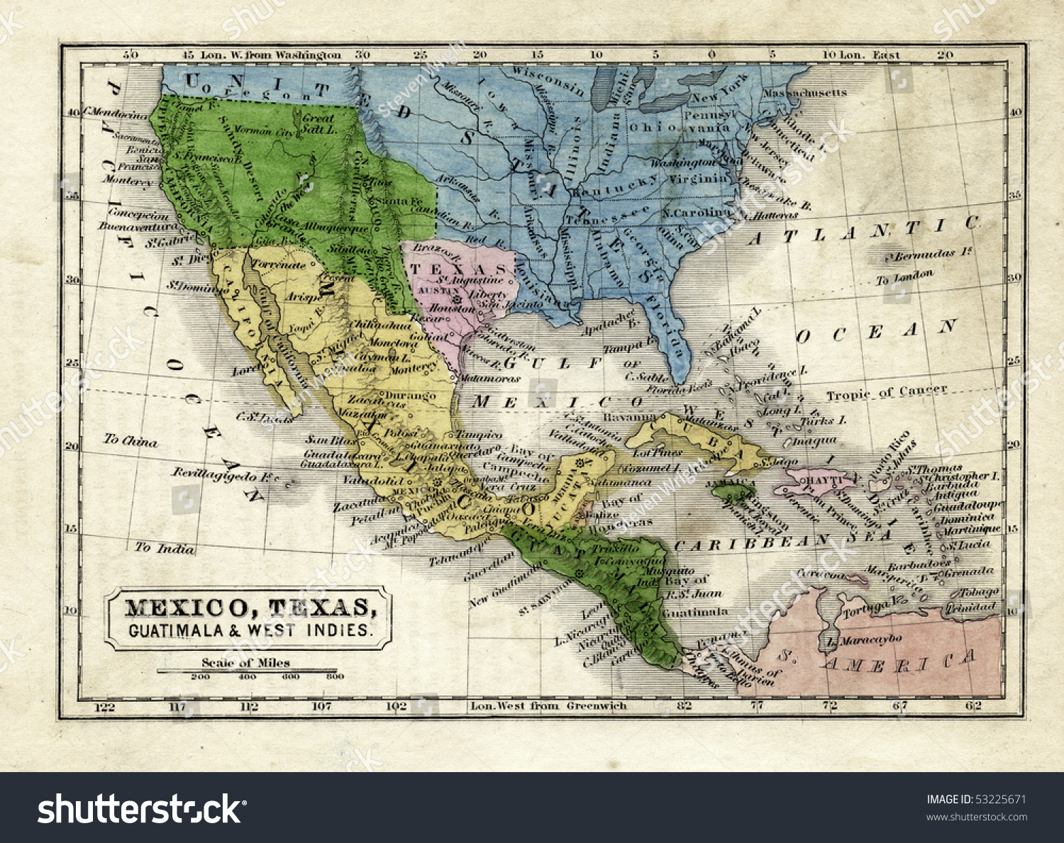 1845 Map Of The Texas Republic, United States, Mexico And Central ...