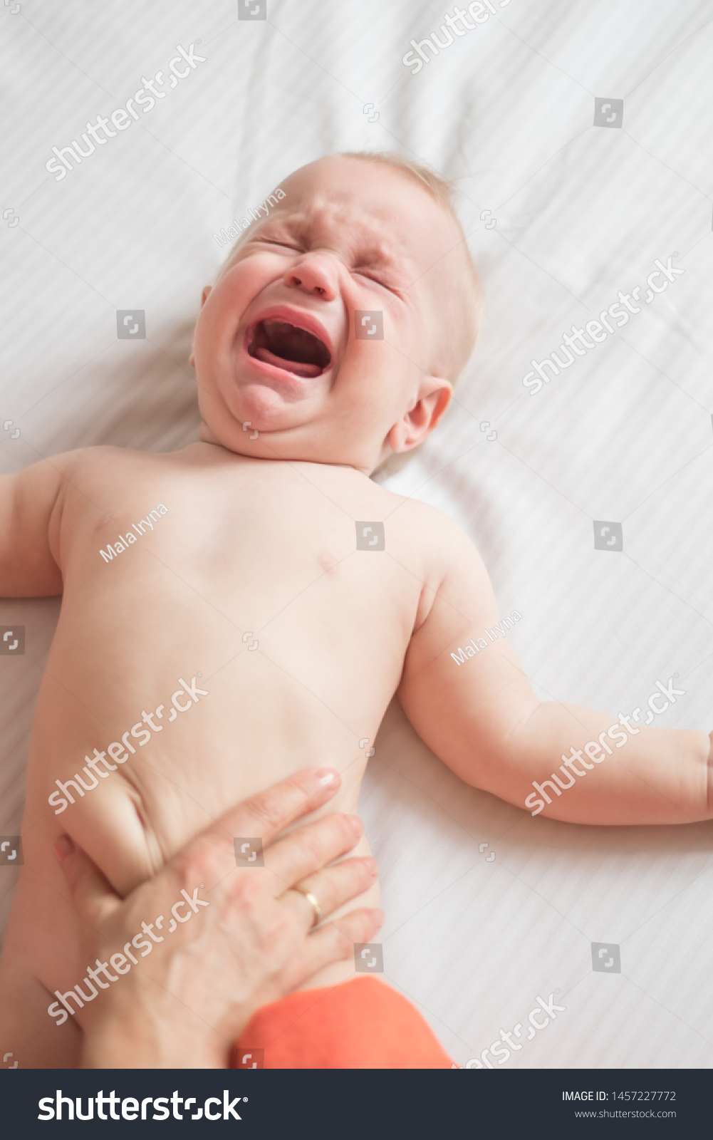 Massage Belly Little Baby Newborn Makes Stock Image