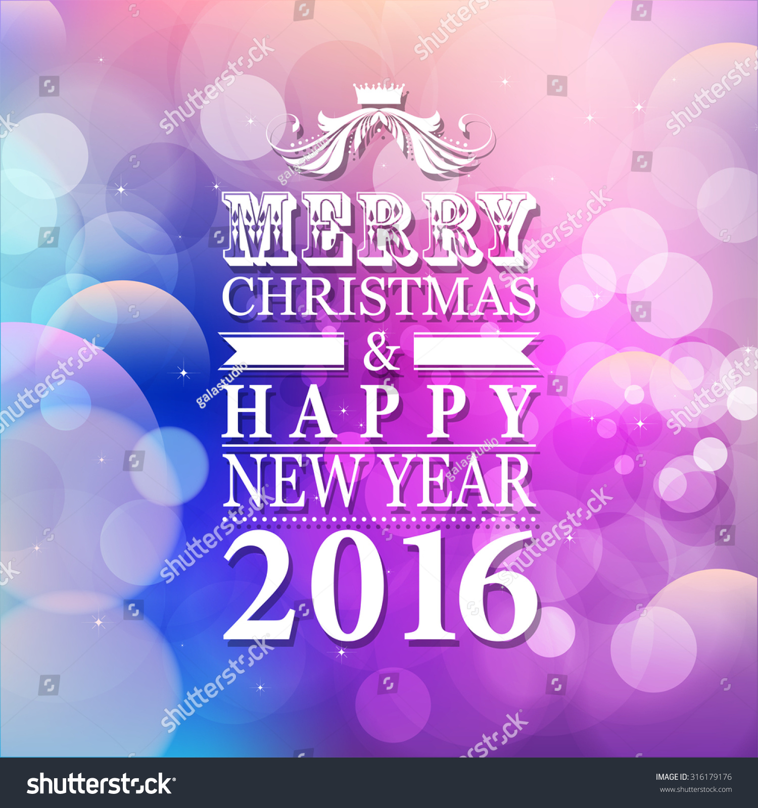 2016 Merry Christmas And Happy New Year Card Or Background With Blur Background. Stock Photo