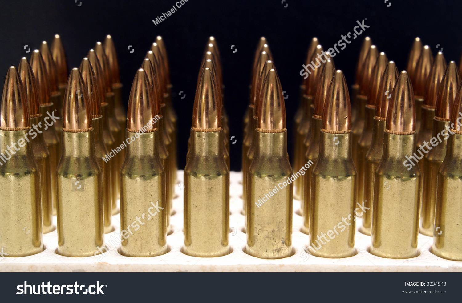 5.56mm .223 M16 Ar15 Rifle Bullets Vertical Fading Into Background ...