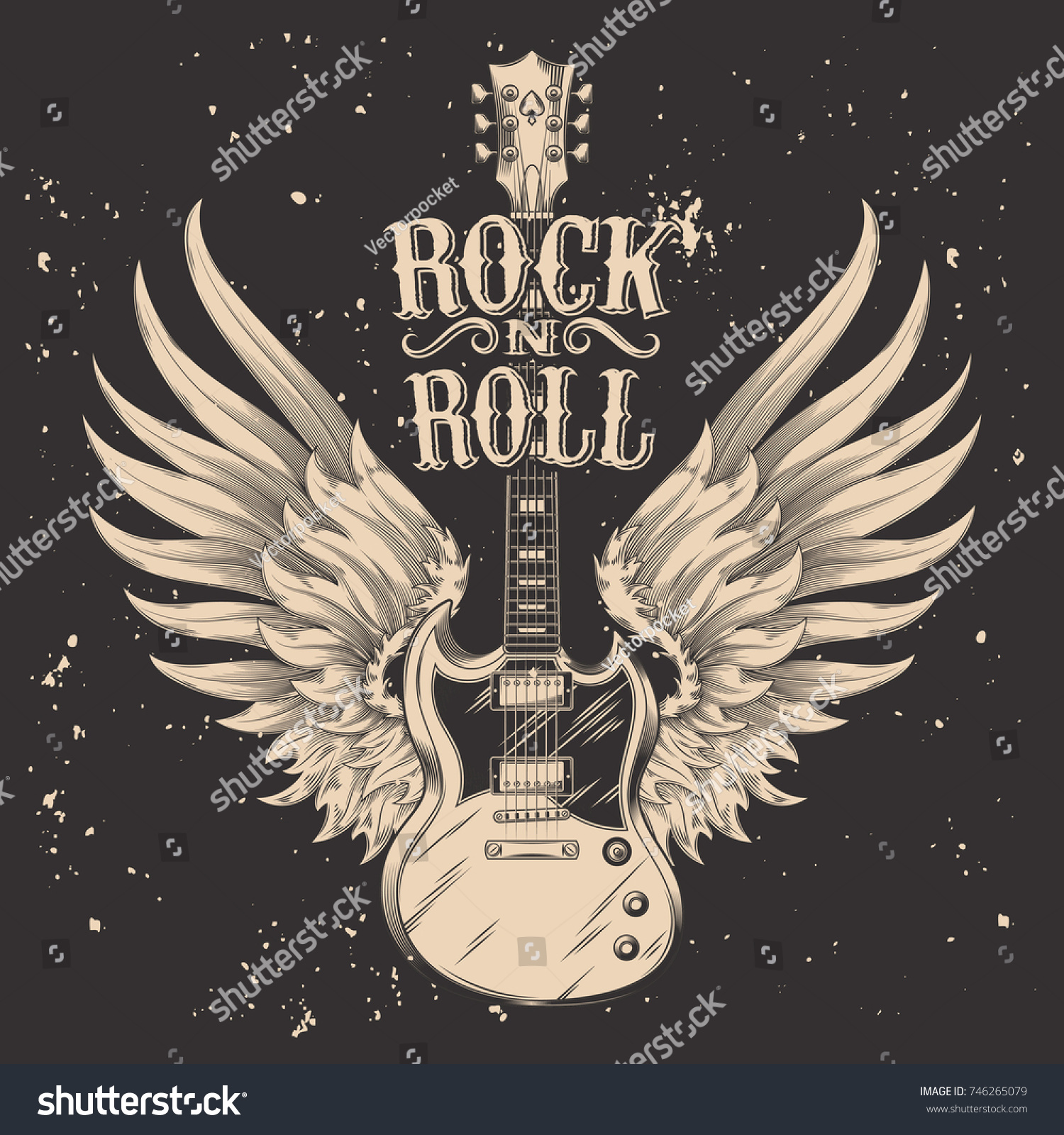 Monochrome Illustration Electric Guitar Wings Design Stock Illustration ...