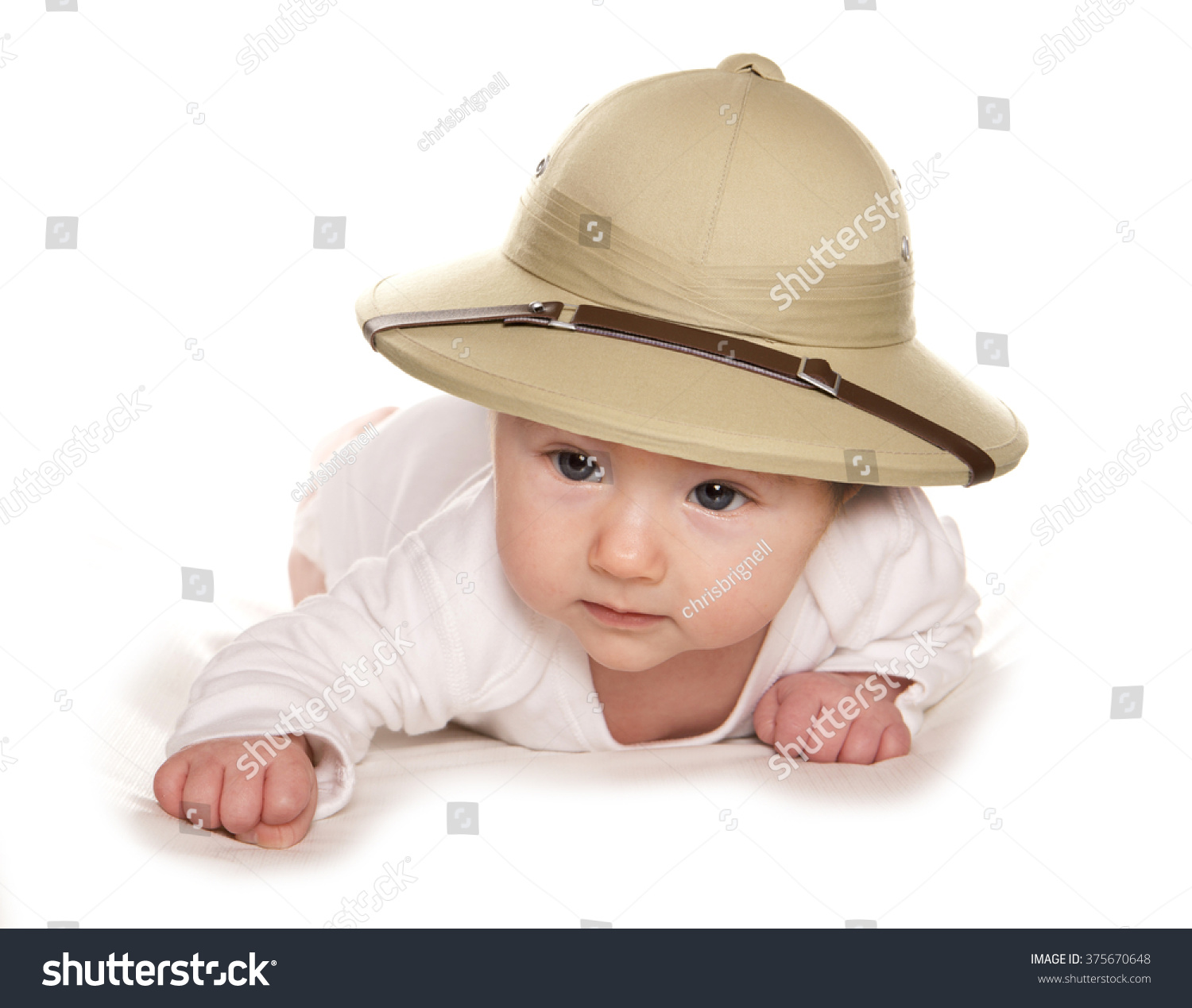 3 Month Old Baby Wearing Safari Stock 