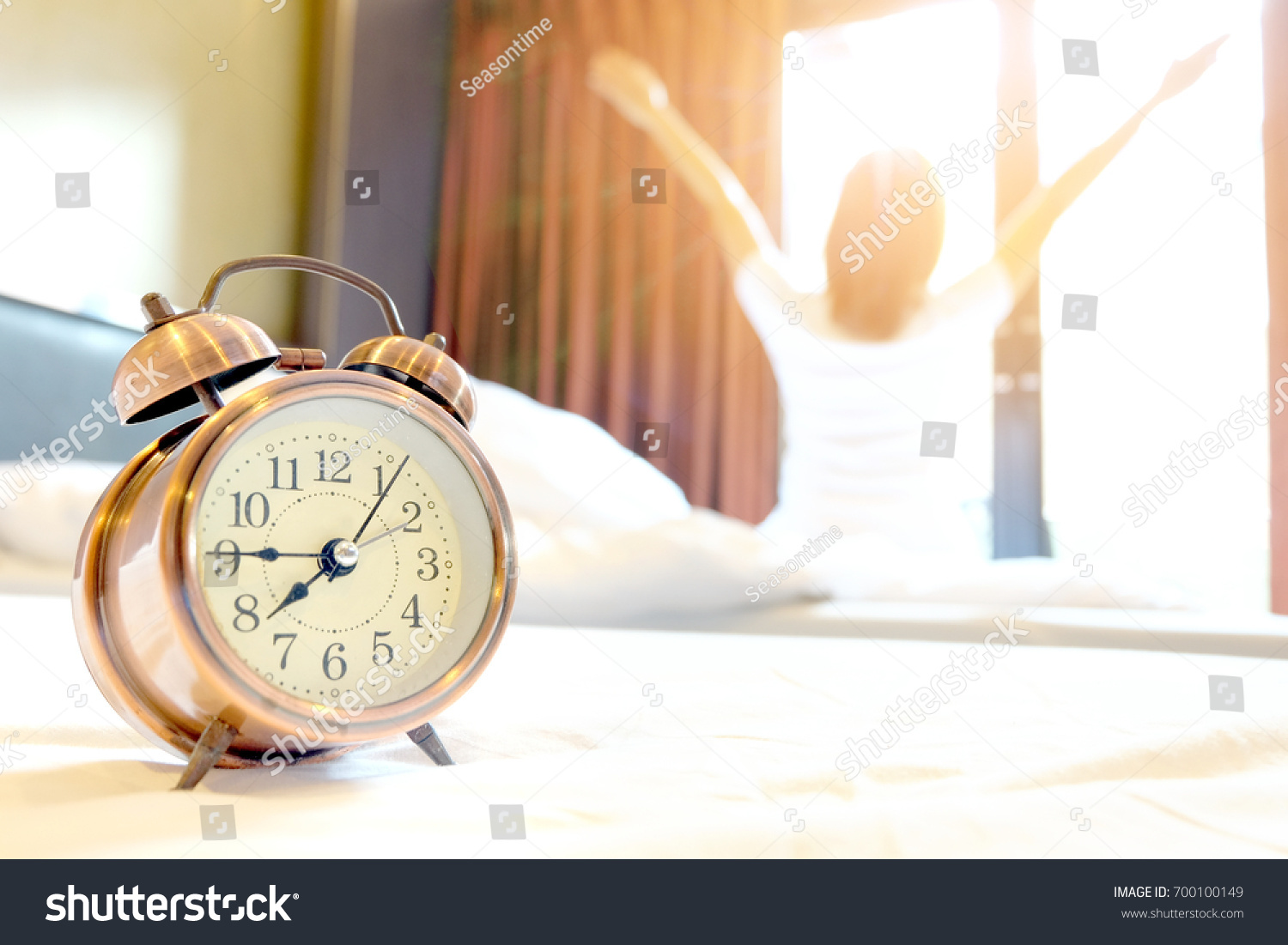 Morning Of A New Day Alarm Clock Wake Up Woman In The Room A Morning Of A New Day Alarm Clock Wake Up Woman In The Room A