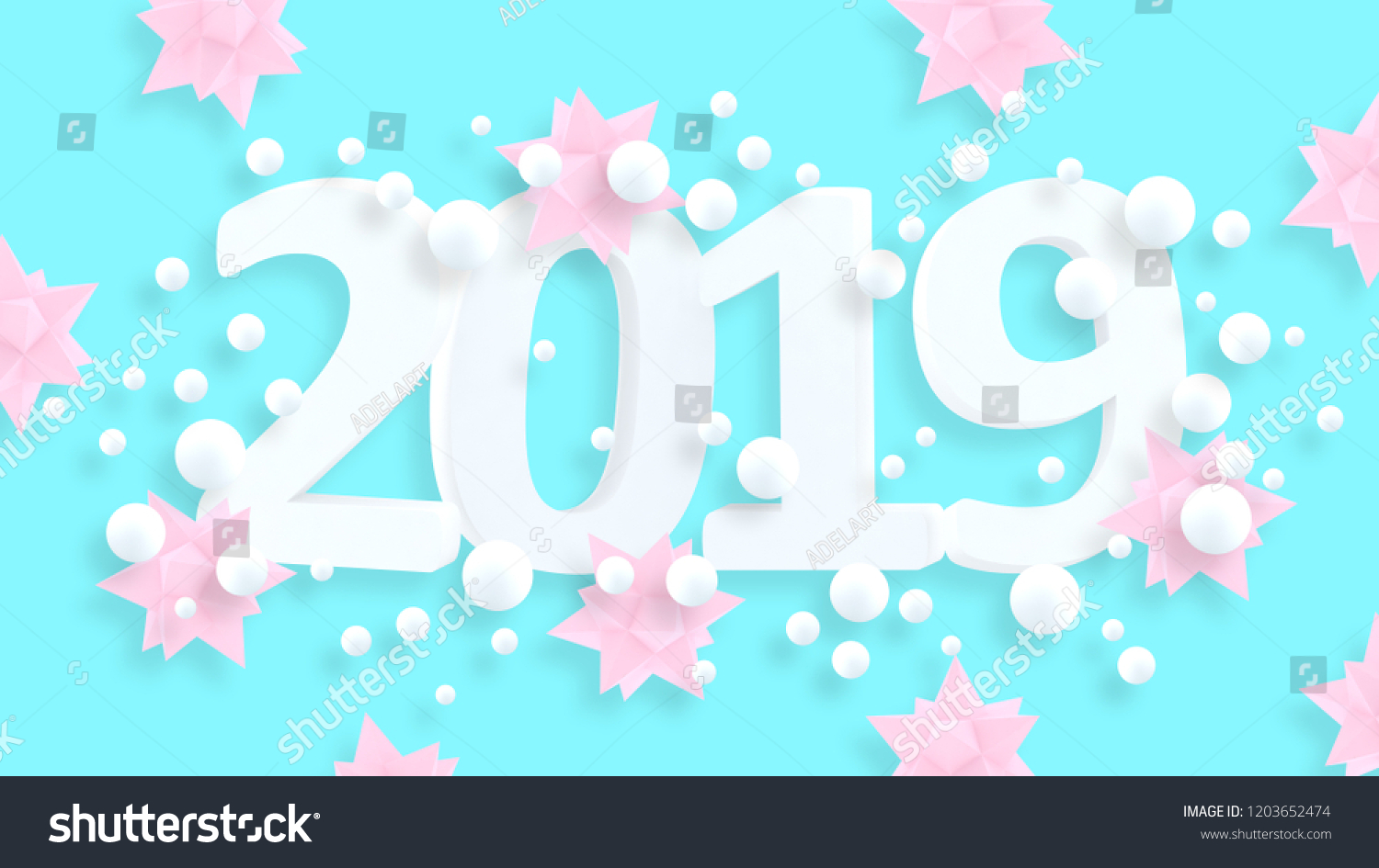 2019 New Year Wallpaper 3 D Background Stock Illustration 1203652474