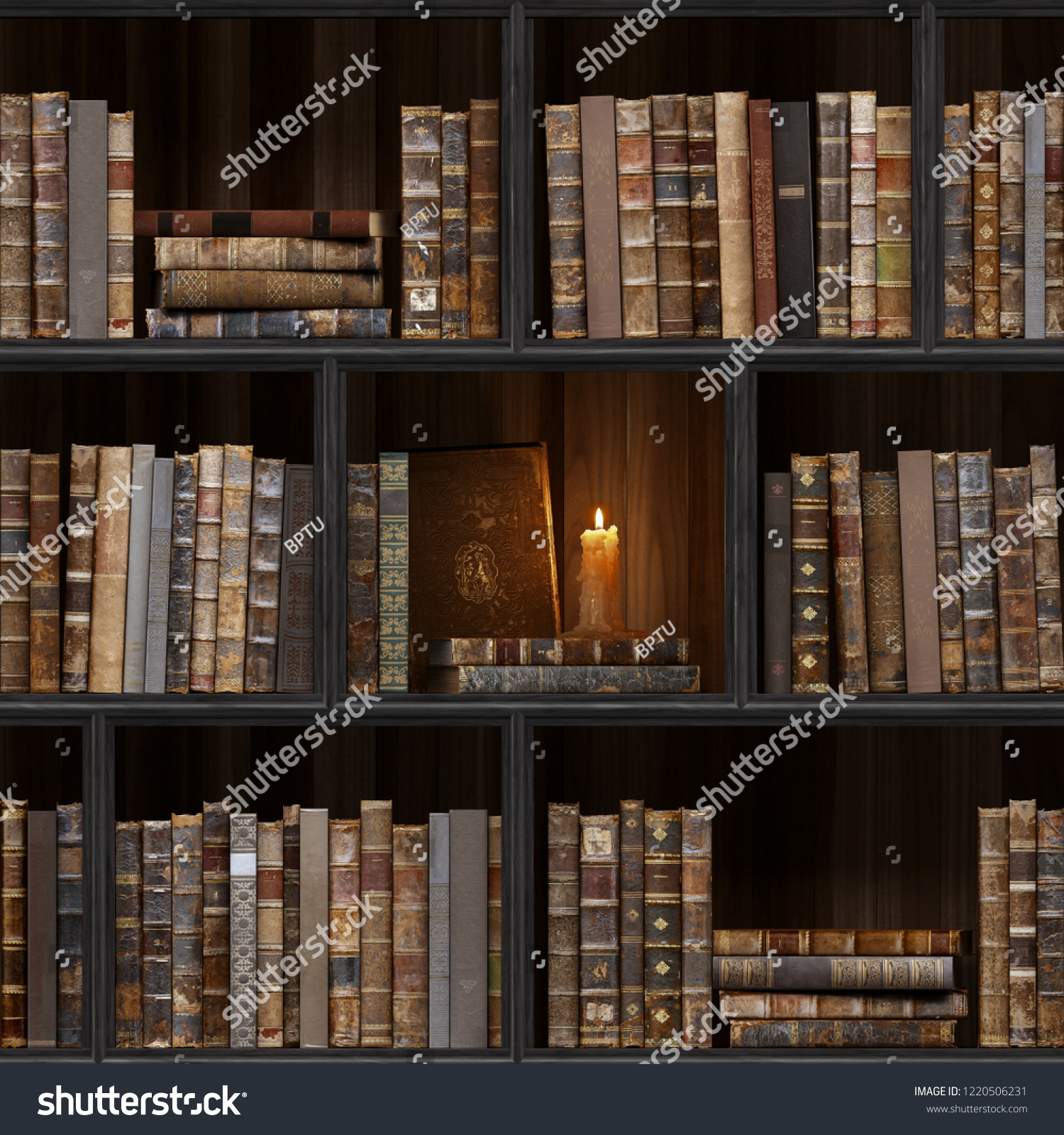 6 30 Black Wood Bookshelf Old Stock Illustration