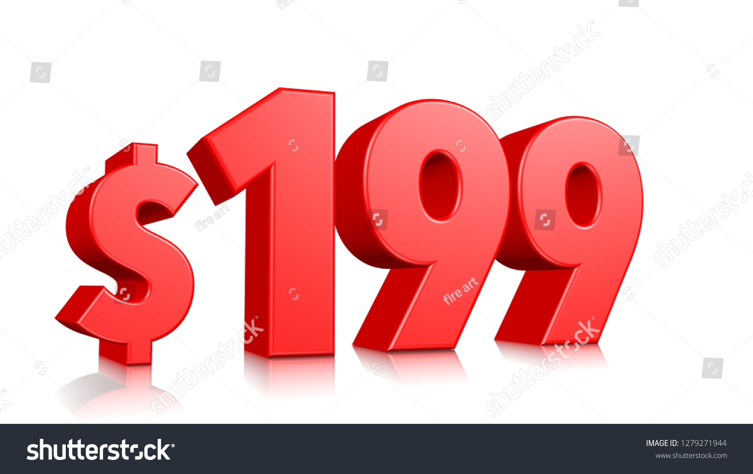 199 One Hundred Ninety Nine Price Symbol Red Text Number 3d Render With Dollar Sign On White Background