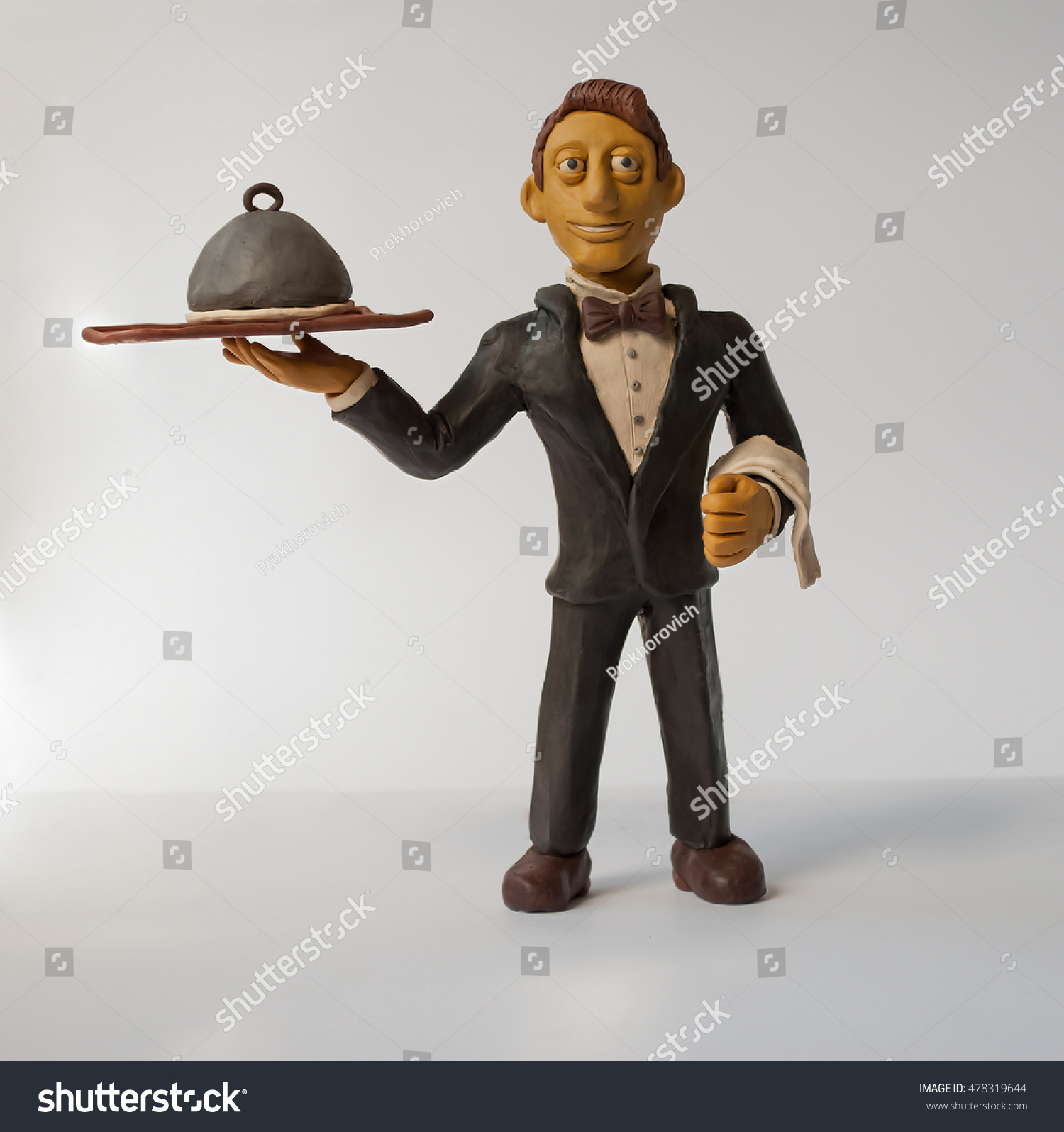 Photo Plasticine Figurine Waiter Tray His Stock Photo (Edit Now) 478319644