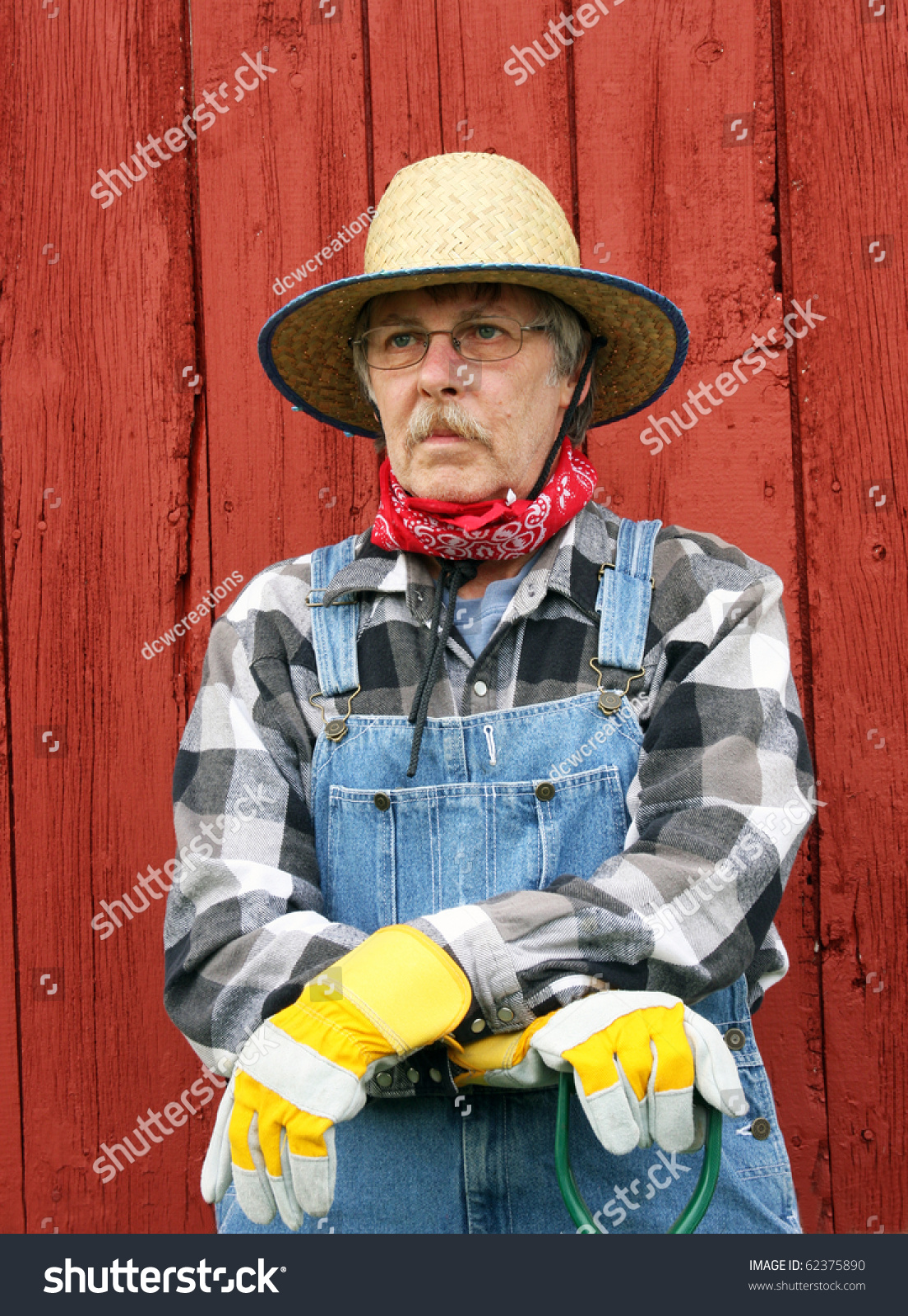 Portrait Farm Hand Straw Hat Bib Stock Photo 62375890 - Shutterstock