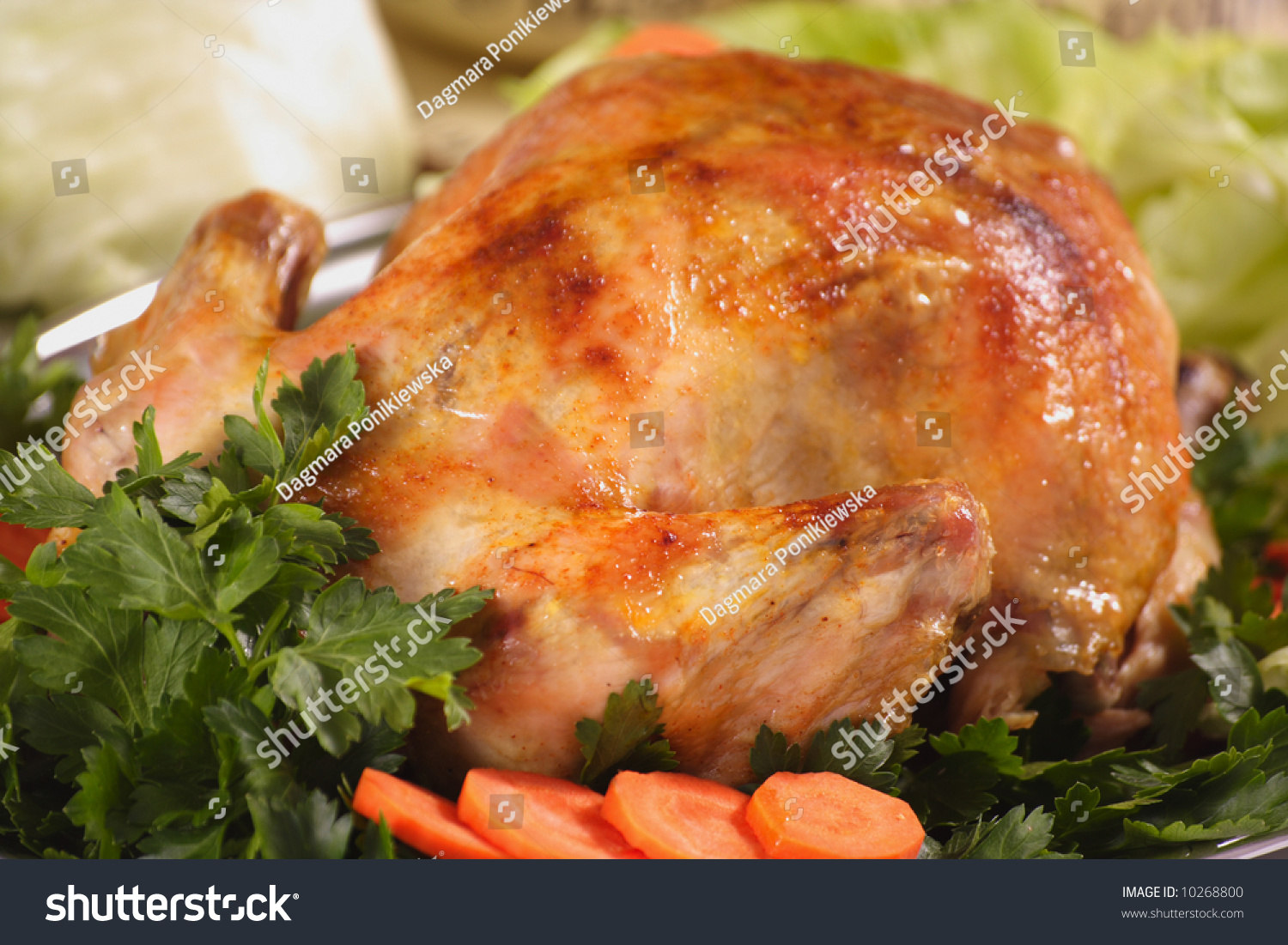 Roast Chicken On Plate With Vegetable Stock Photo 10268800 : Shutterstock