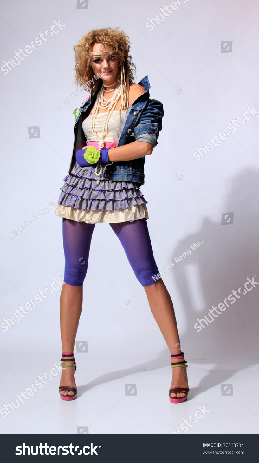 80'S Fashion Woman Over Gray Background Stock Photo 77333734 : Shutterstock