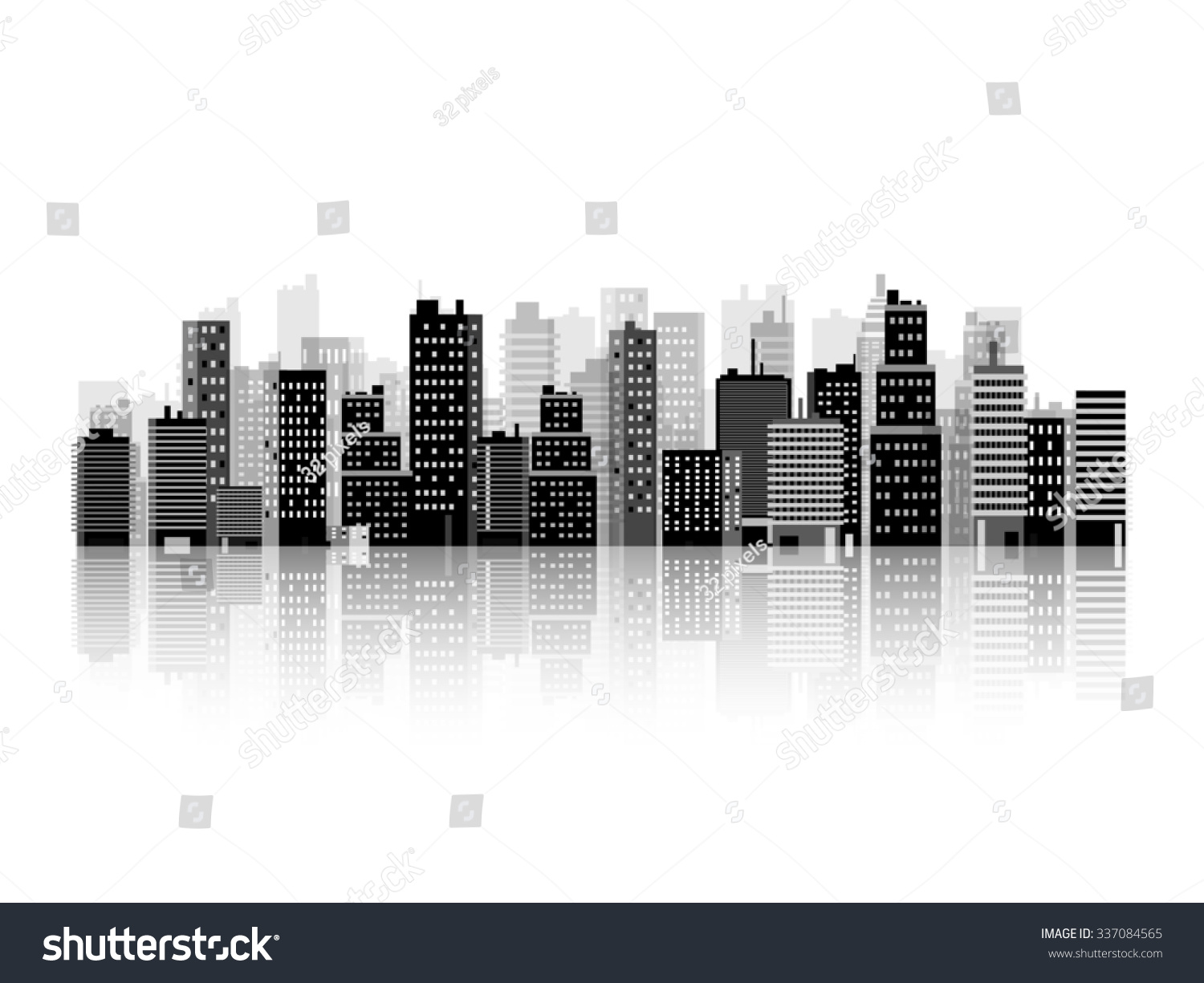 Set City Silhouettes Cityscape Town Skyline: Ilustrações Stock