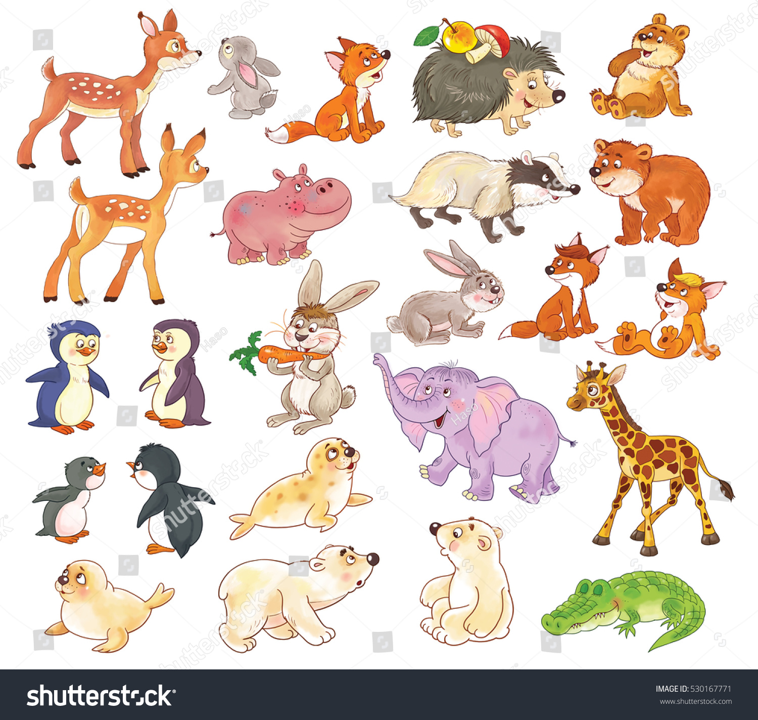 Set Cute Baby Animals Cute Deer Stock Illustration