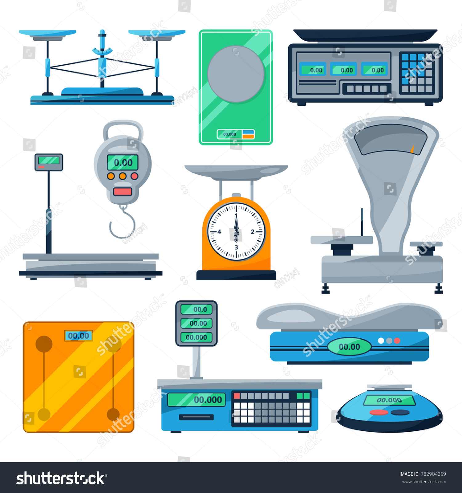 Set Different Types Scales Weight Measurement Stock Illustration